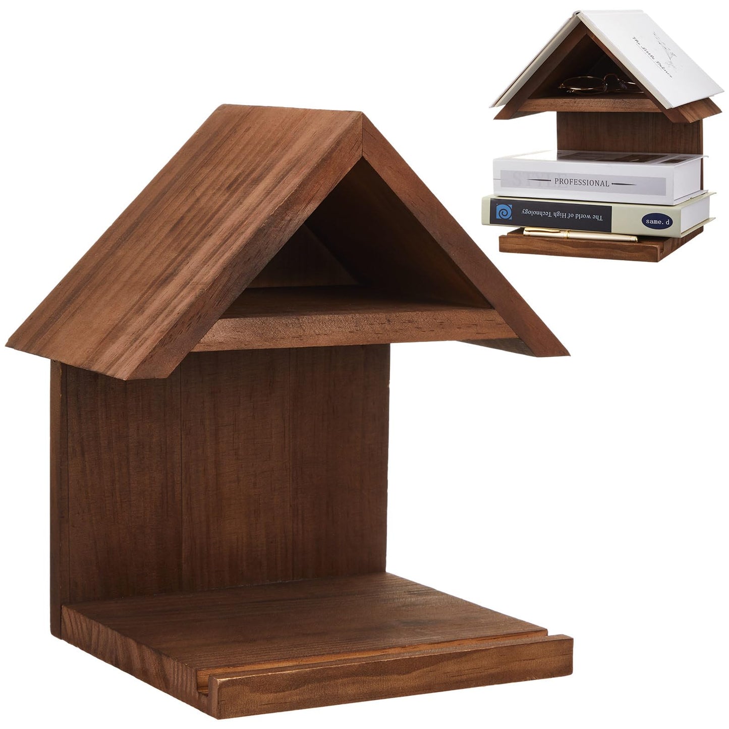 Marsui Triangle Book Holder Stand Floating Nightstand Small Wooden Bedside Shelf Wall Mountable Bookshelf for Bedroom Living Room Readers Gifts
