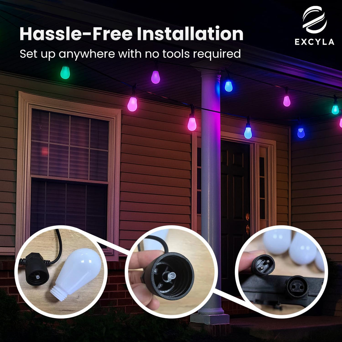 Smart Outdoor String Lights for Patio & Backyard | LED Color Changing Dimmable Bulbs | Waterproof & Shatterproof Design | Remote & App Control | Alexa Compatible | 15 Bulbs | 50ft | Pack of 2