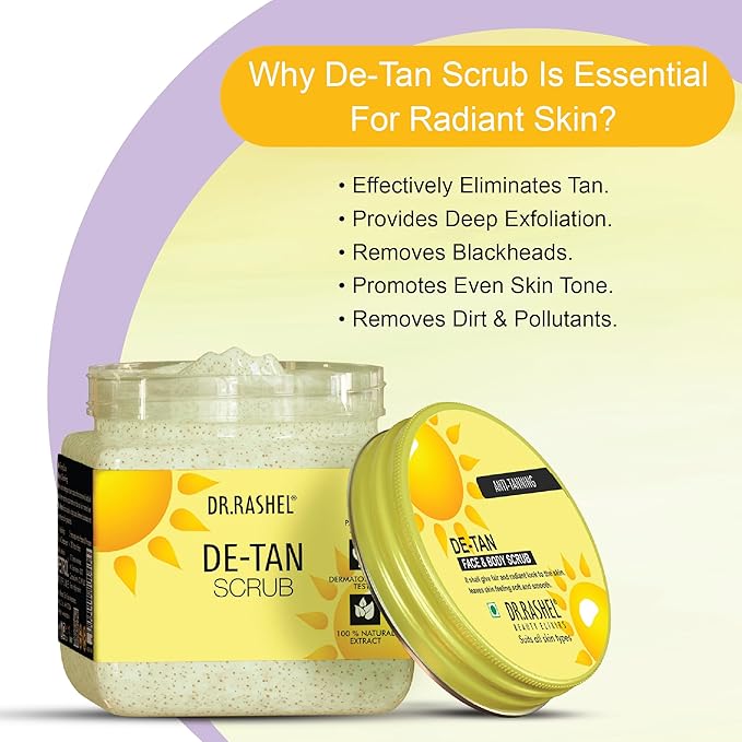 DR.RASHEL De-Tan Face & Body Scrub Exfoliating Face Wash with Natural Extracts for Tan Removal, Blackhead Remover & Oil Control Cleanser – Suitable for Most Skin Types - 380ml / 12.84 Fl Oz