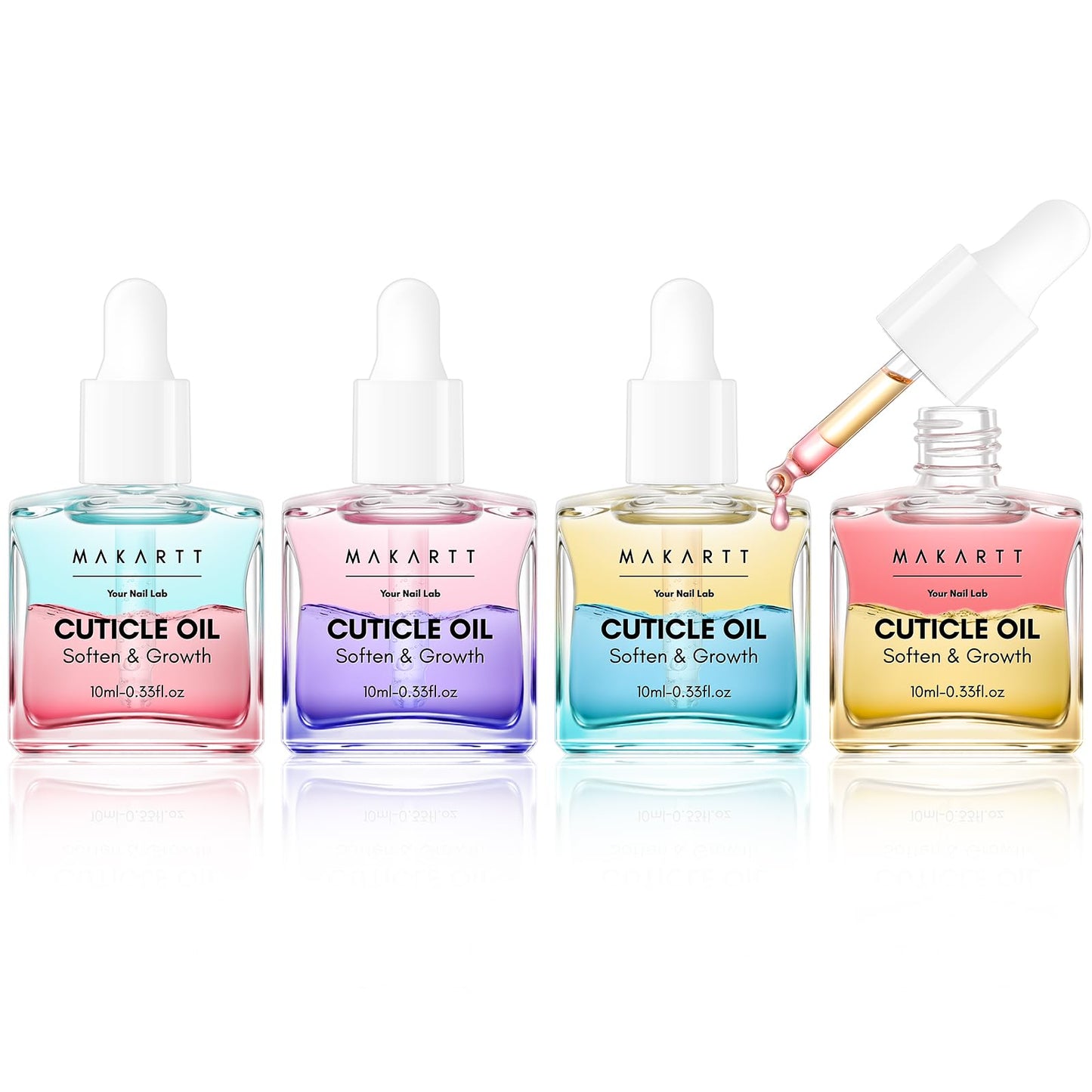 Makartt Cuticle Oil: 4PCS Oils with Vitamin E, Moisturizing and Nourishing Care Kit for Nail Growth and Strength, Quickly Absorbed for Manicure & Pedicure or DIY Home Salon