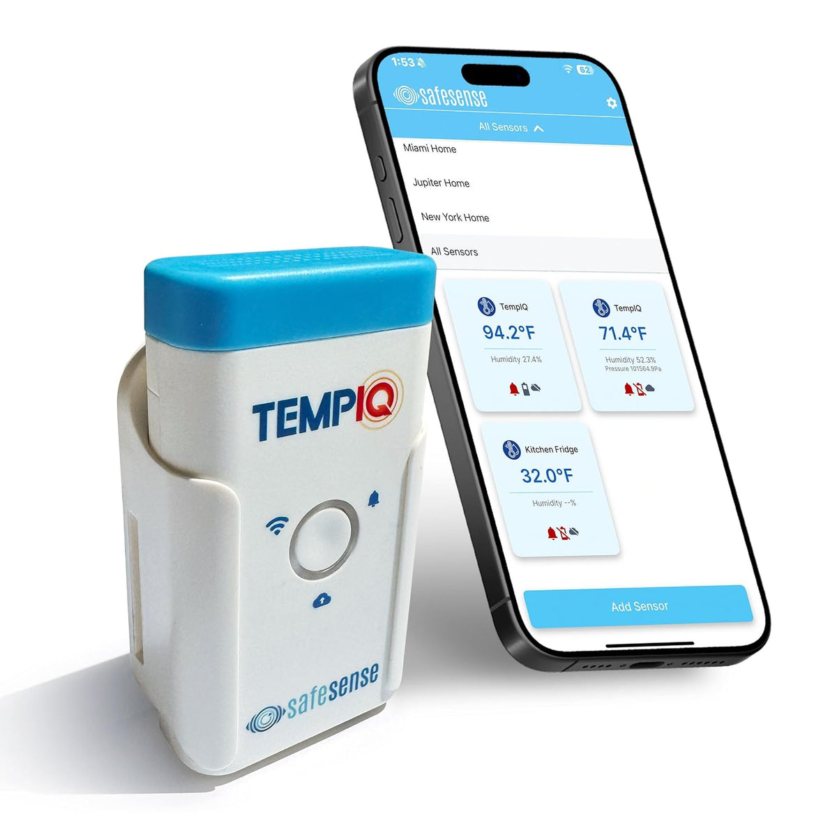 TEMPIQ Remote WiFi Temperature & Humidity Sensor - App Integration, Alerts, Helps Monitor 2nd Home, AirBnb, RV, Pets,Freezer and Server Room, Indoor & Outdoor Hygrometer & Thermometer