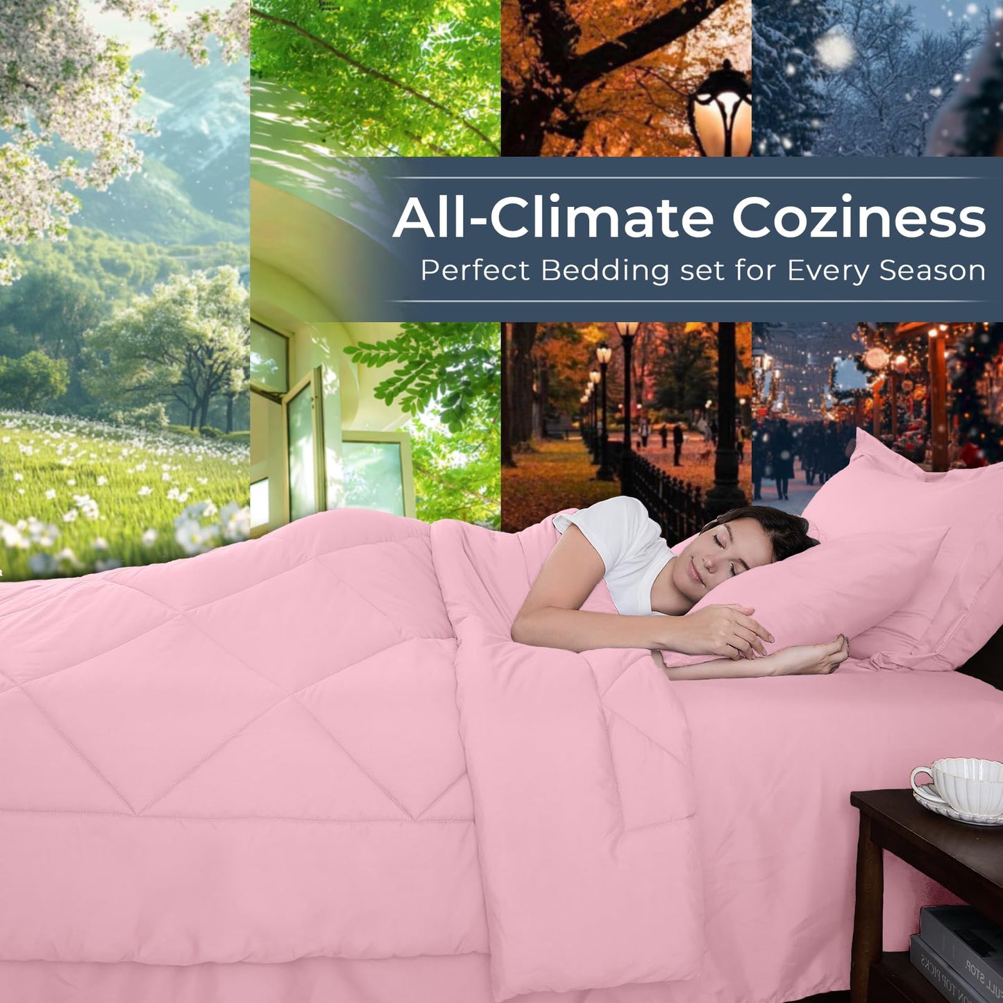 HEVUMYI Pink King Comforter Set - 7-Piece All Season Bed in a Bag King, Ultra Soft Bedding Set with Comforter, Flat Sheet, Fitted Sheet, Pillowcases, Pillow Shams, Pink
