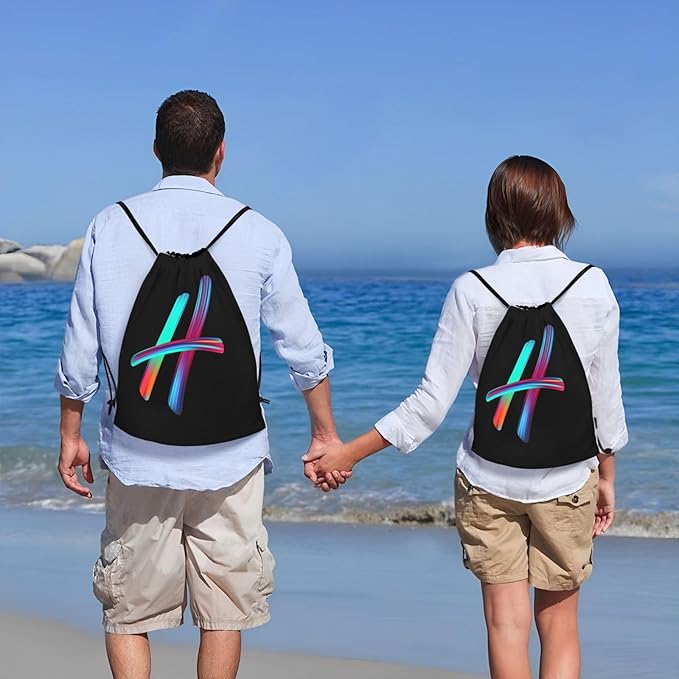 Drawstring Bags Initial Drawstring Backpack Sackpack Black Draw String Cinch Bags for Sports, Gym, Travel, Swimming, Beach, Camping, Rainbow Letter H
