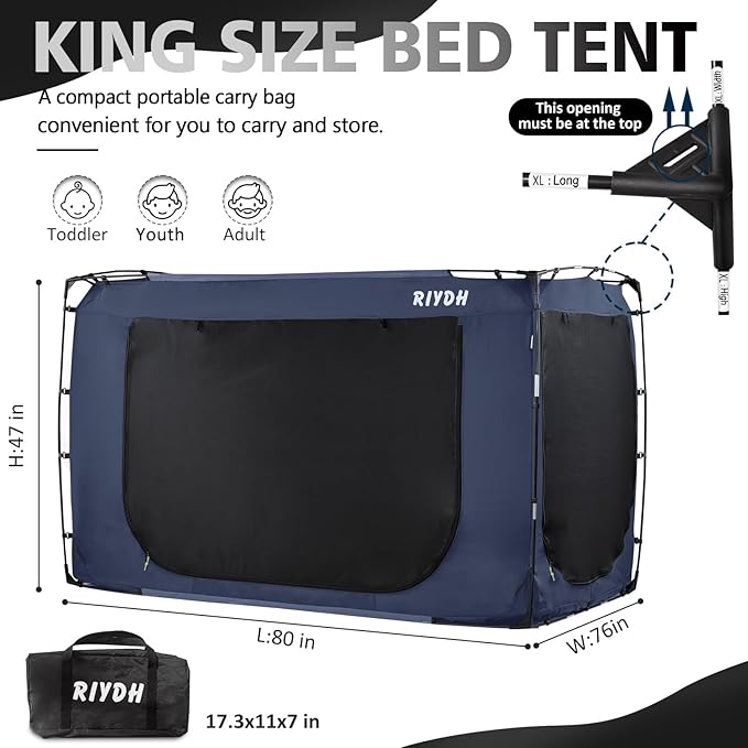 Bed Tent Bed Canopy King Size Tents for Adult and Kids- Original Design Portable Dream Tent Indoor Sleeping 80% Blackout with 3 Doors Breathable Big Space Tents