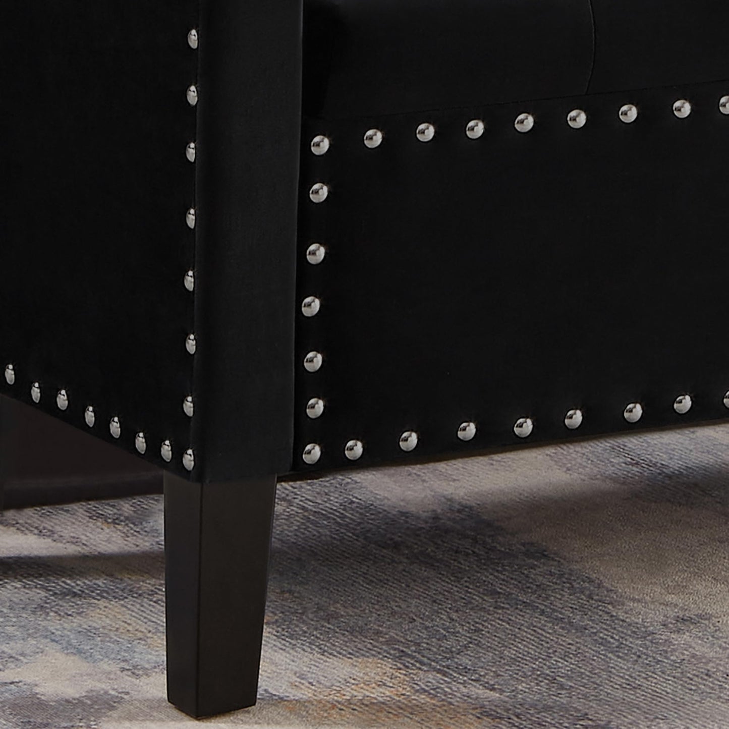 Favfurish Velvet Storage Ottoman with Armrests and Nails Trim,Entryway Living Room Soft Padded Seat,Bed Bench Bedroom End of Bed,Black (48”L X 18.5” W X 22” H)