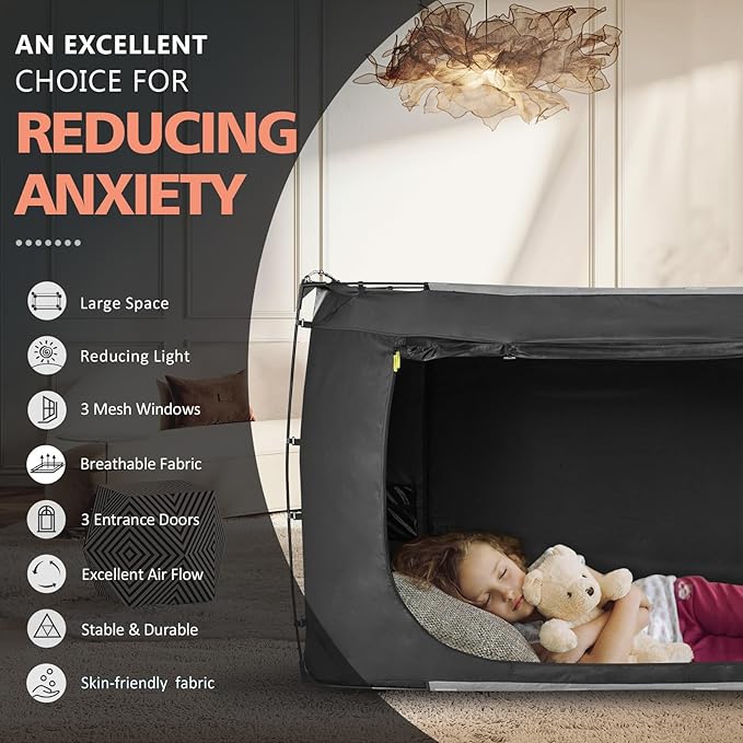 Bed Tent Bed Canopy Twin XL Size Tents for Adult and Kids- Original Design Portable Dream Tent Indoor Sleeping Tents 80% Blackout with 3 Doors Breathable Big Space Tents