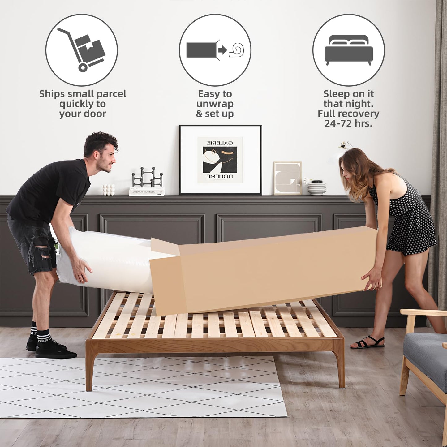 DAJIYUHC Queen Mattress, 12 Inch Hybrid Mattress in a Box, Memory Foam and Pocket Springs, Medium Plush Feel with Motion Isolating, CertiPUR-US Certified, Fiberglass Free -365-Night Trial