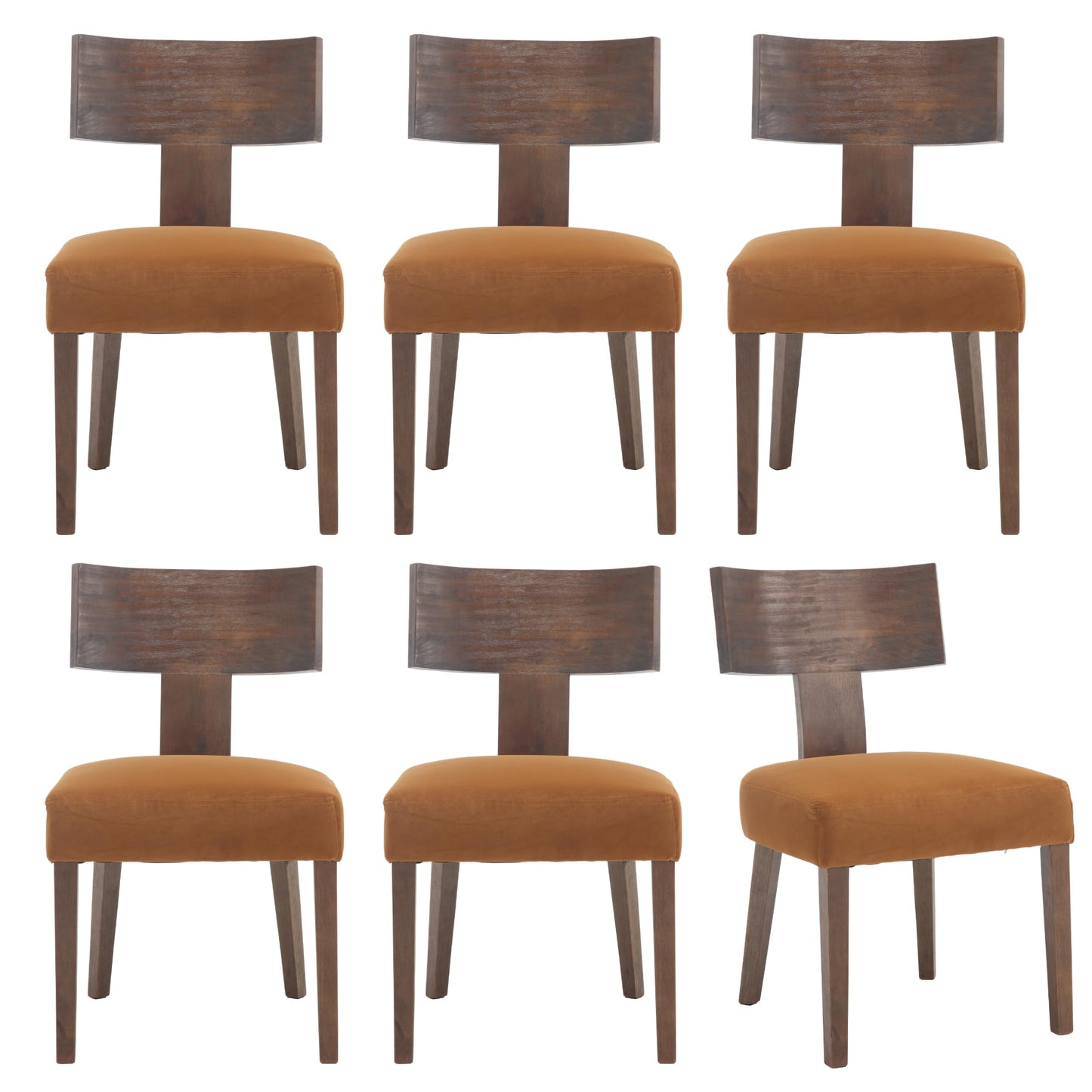 Janoray Farmhouse Dining Chairs Set of 6, Upholstered Dark Brown Wooden Chairs with T-Shape Back, Armless Kitchen Chairs Comfy Accent Chairs, Velvet Orange