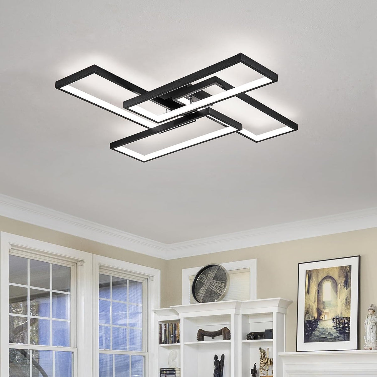 Shine LUEST Modern LED Ceiling Lights for Bedroom 26" Dimmable Square Ceiling Lights for Living Room with Remote Control Black Bedroom Light Fixture for Kitchen,Bathroom,Balcony