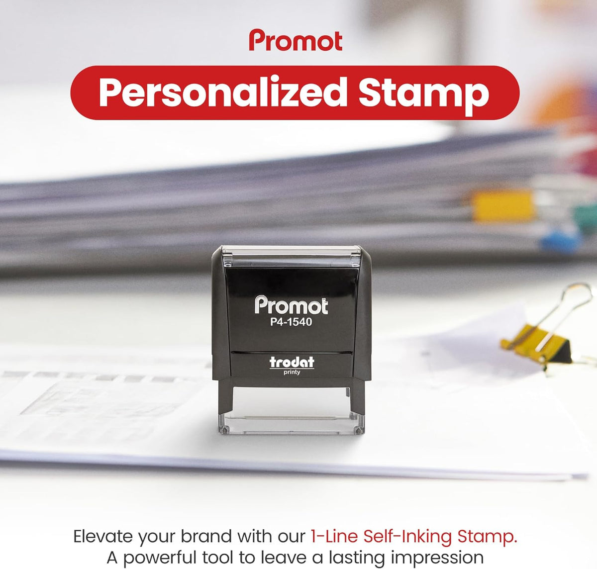 Promot Self Inking 1 Line Custom Stamp - Personalized Name Stamp for Office, Teacher, Address & Business Label Stamp - Choose Font, Ink Color, Pad, for Personal & Professional Use - Small