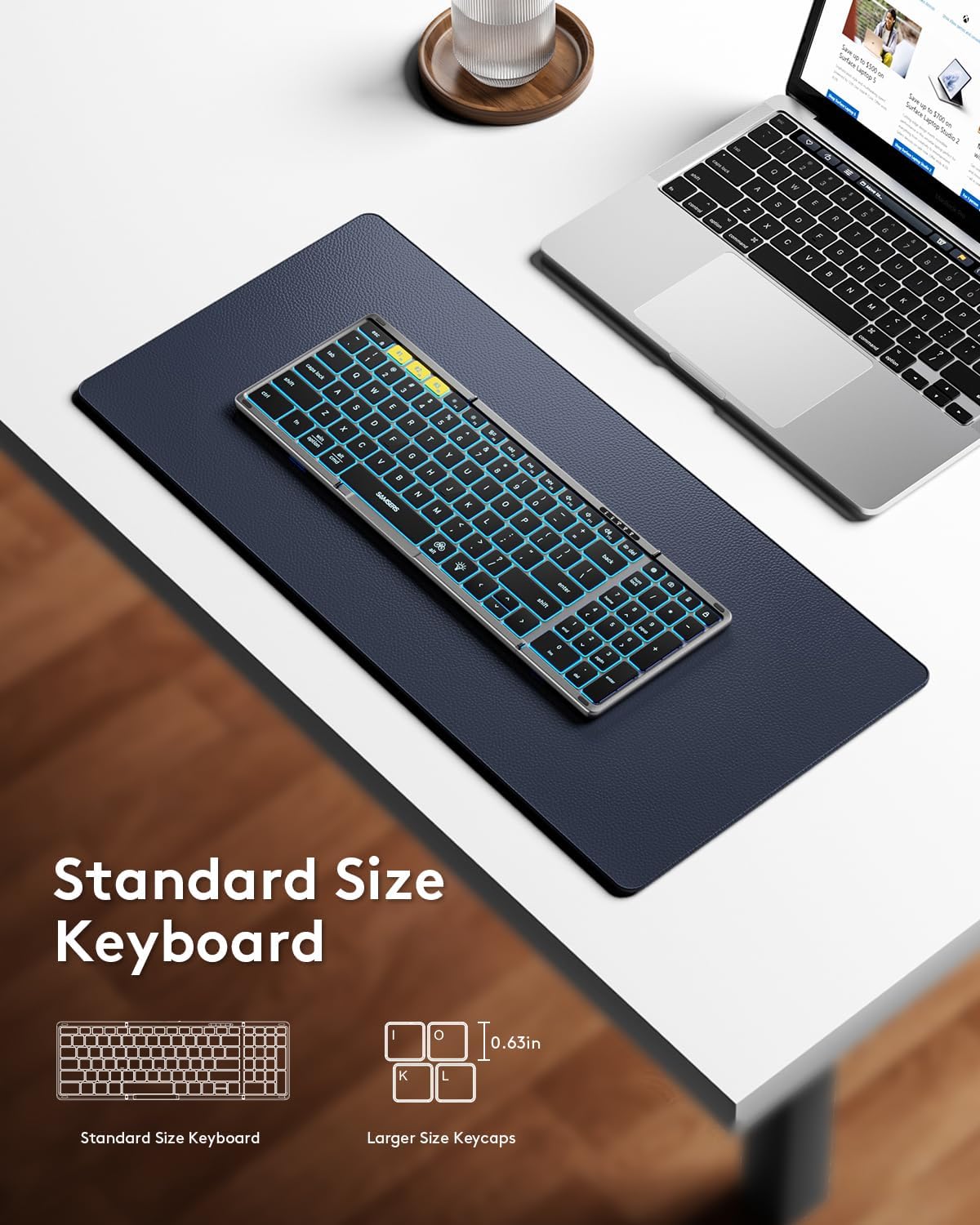 Samsers Full-Size Backlit Foldable Bluetooth Keyboard with Numeric pad-Gray