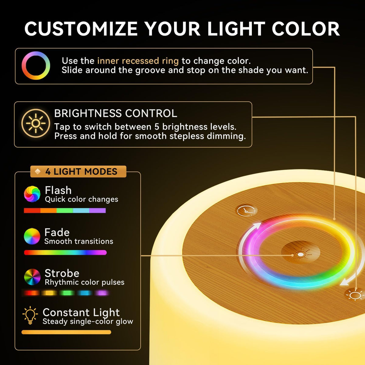 Auxmir Nursery Night Light, Rechargeable 256 RGB Lamp with Timer, Brown