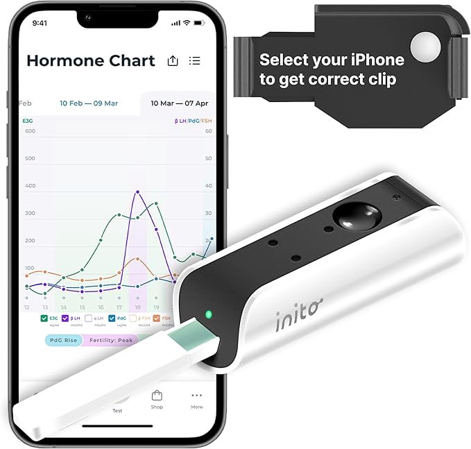 Inito Fertility Monitor & Hormone Tracker for Women | Estrogen, LH, PdG (Urine Metabolite of progesterone), FSH | Track and Confirm Ovulation | Includes 15 Test Strips (iPhone 14 Pro)