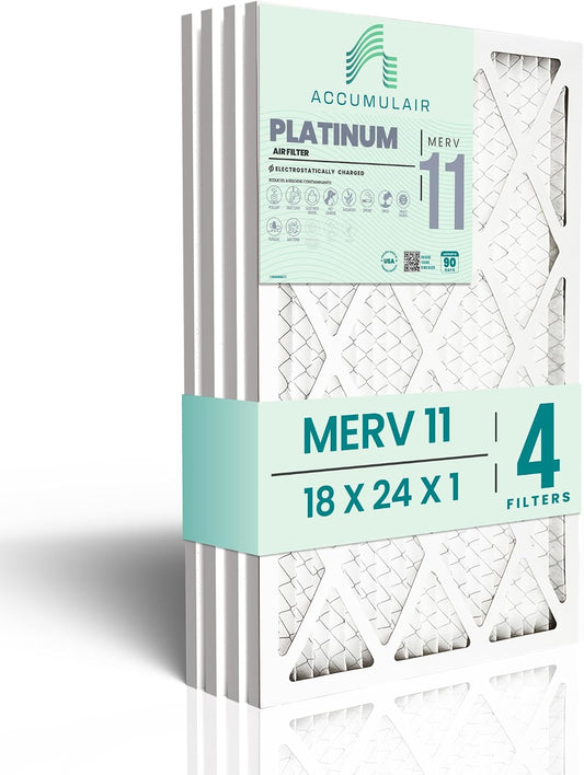 Accumulair Platinum 18x24x1 MERV 11 HVAC Air Filter (4-Pack) | Replacement Air Filter for AC and Furnace | Made in USA | Actual Size 17.75 x 23.75 x 0.75