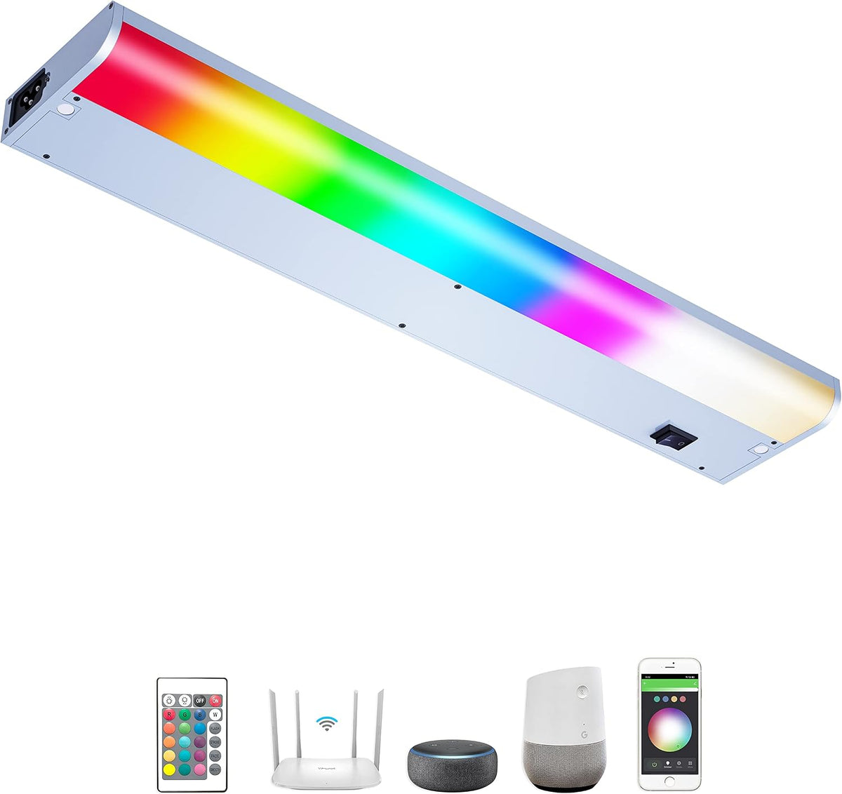 LAMPAOUS LED Under Cabinet Lighting Hardwired,White and RGB Multi Colored Smart Cabinet Lights with Remote App, Alexa and Google Compatible WiFi Blutooth Wireless Undermount Lamp for Kitchen