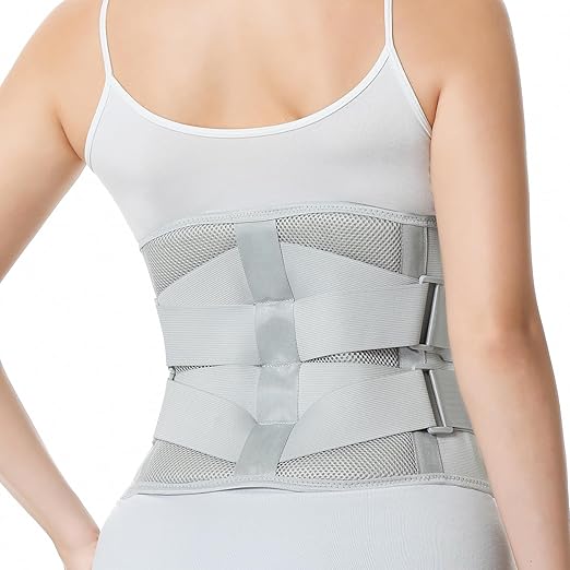 NeoTech Care Adjustable Double Pull Lumbar Brace/Lower Back Belt (Grey, Size S)
