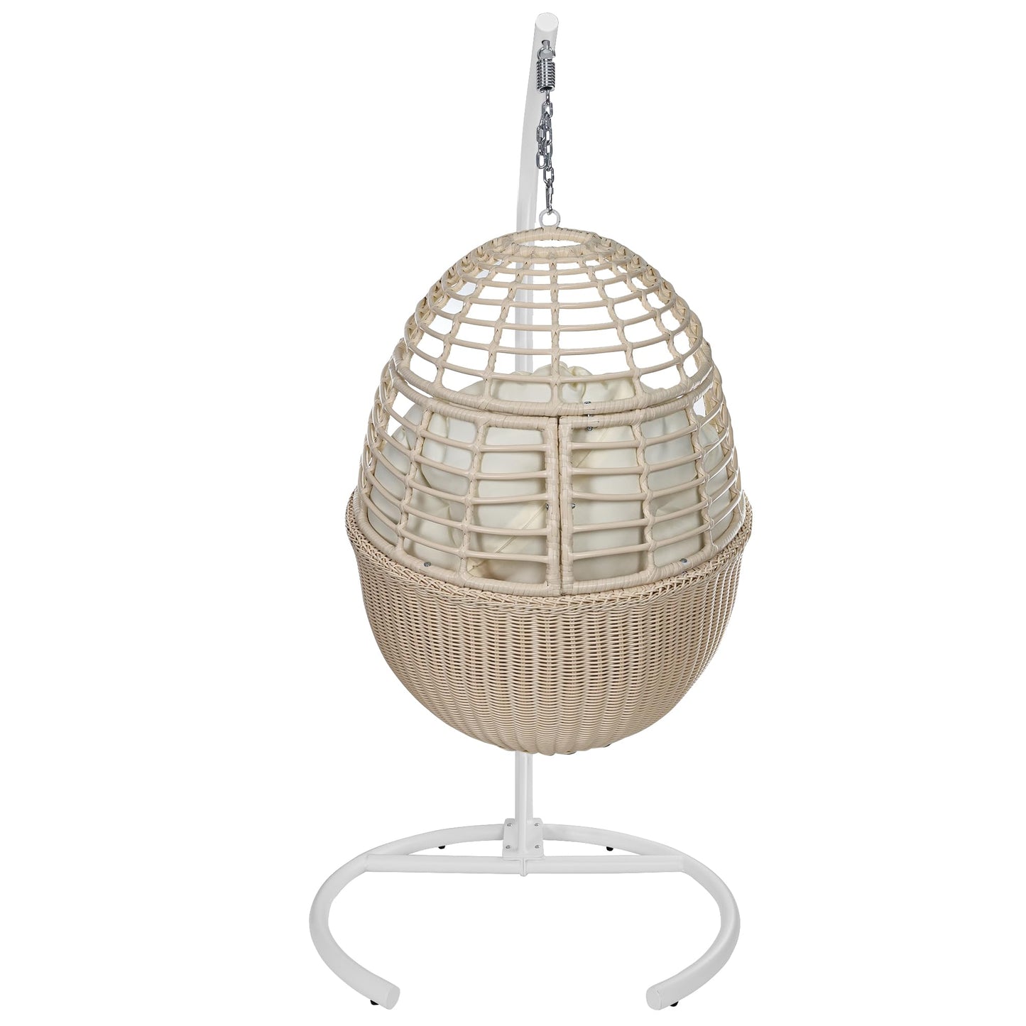 TWT Hanging Egg Chair with Stand, 330lbs Capacity Patio Wicker Egg Swing Chair with UV Resistant Cushion for Bedroom Garden Indoor Outdoor (Beige)
