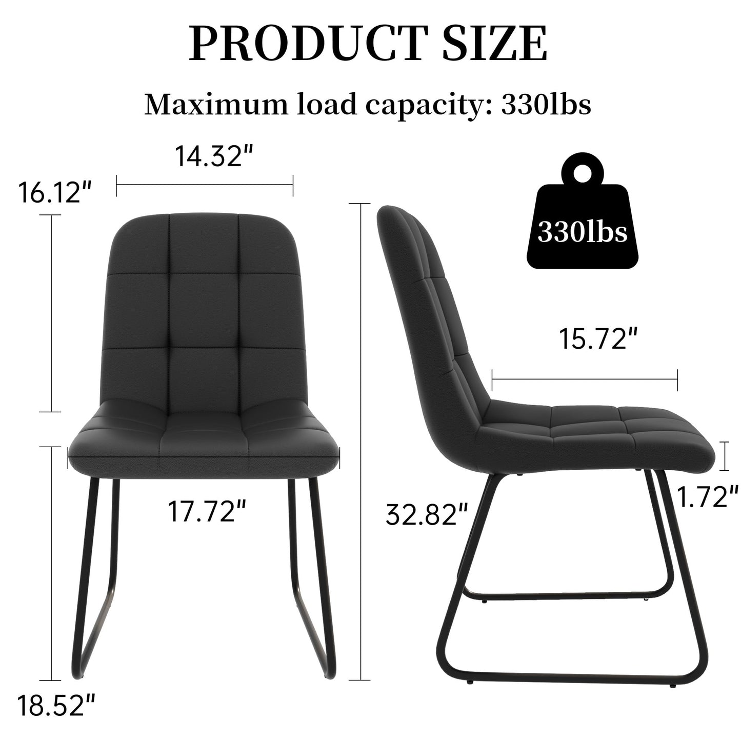 HIPIHOM Dining Chairs Set of 2, Modern Kitchen Faux Leather Dining Room Chair for Kitchen Living Dining Room (2 Black)