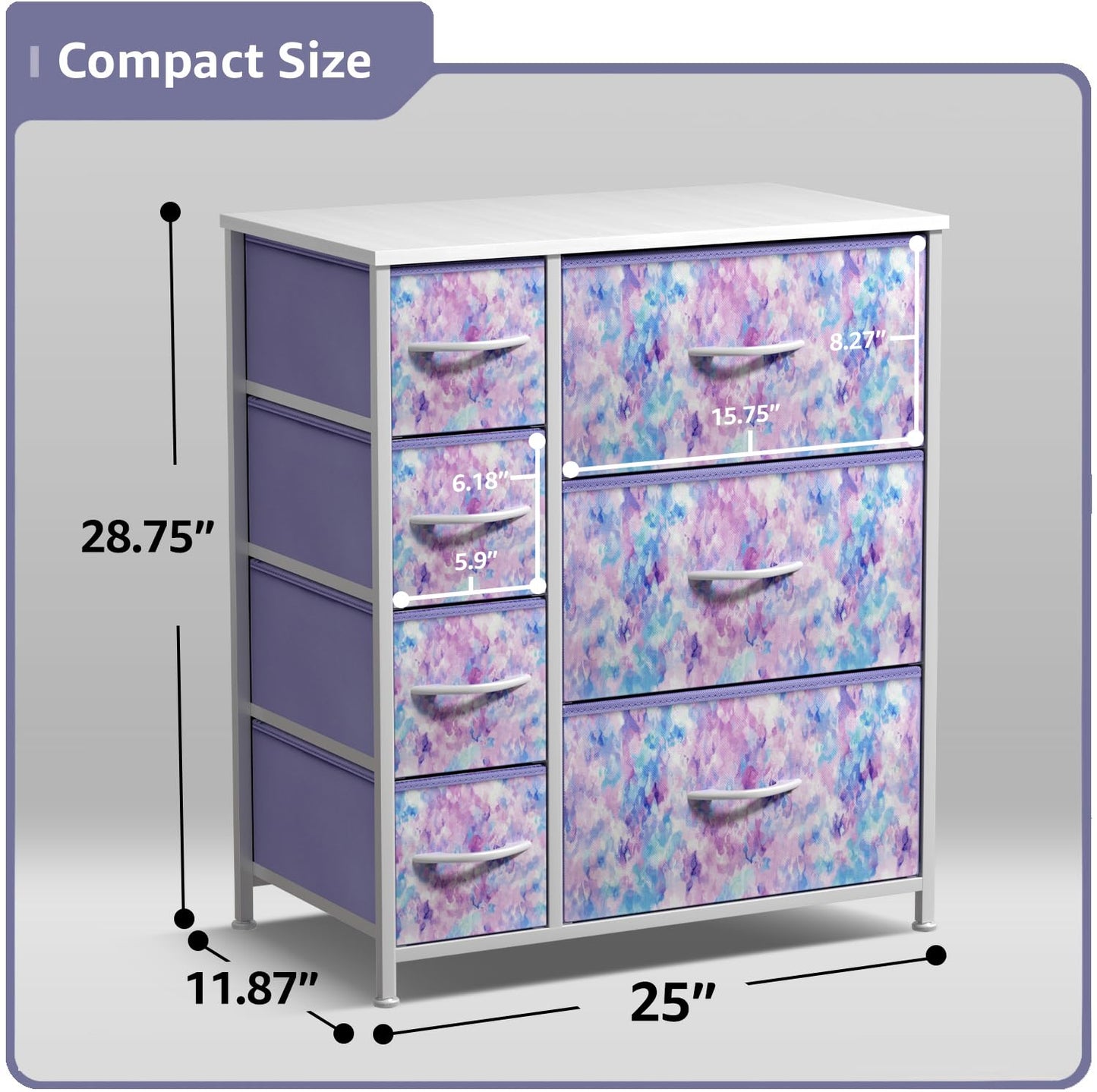 Sorbus Kids Dresser with 7 Drawers - Storage Chest Organizer Unit with Steel Frame, Wood Top & Handles, Tie-dye Fabric Bins for Clothes - Wide Furniture for Bedroom Hallway Kids Room Nursery & Closet