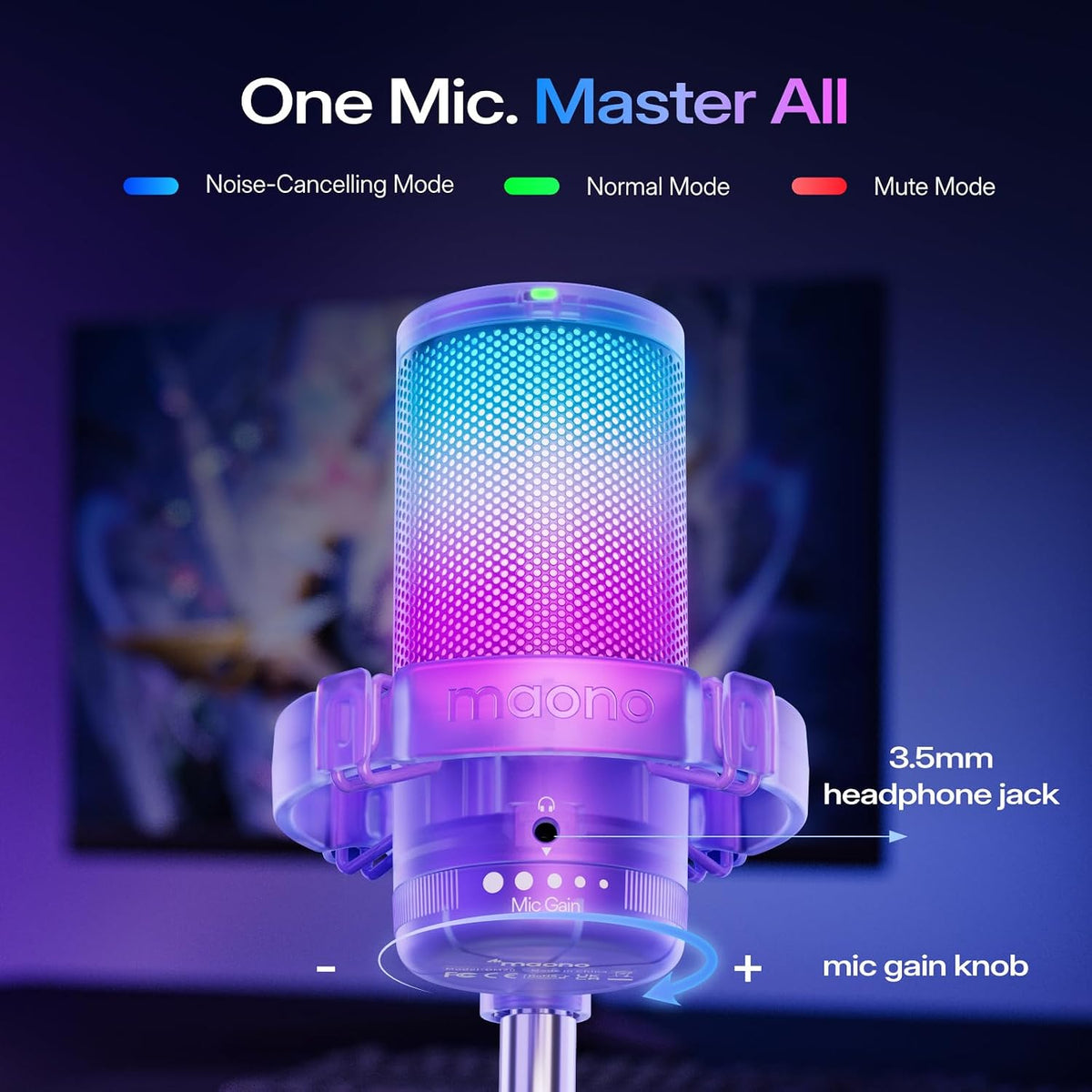 MAONO DGM20 USB Gaming Microphone for PC with Clear Voice & RGB Lighting