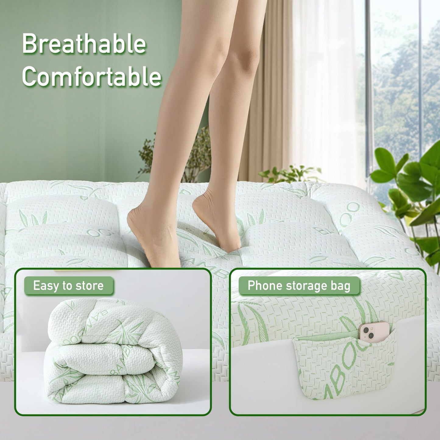Extra Thick Mattress Topper Queen Size, Waterproof Soft Viscose Derived from Bamboo, Pillow Top Mattress Pad, Mattress Cover 1000GSM Filling with Deep Pocket for Back Pain Relief