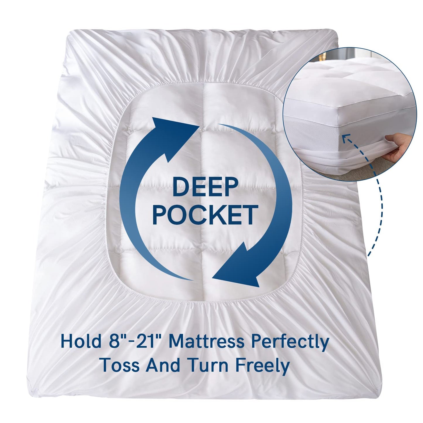 ELEMUSE King Mattress Topper for Back Pain, Extra Thick Mattress Pad Cover, Plush Soft Pillowtop with Elastic Deep Pocket, Overfilled Down Alternative Filling