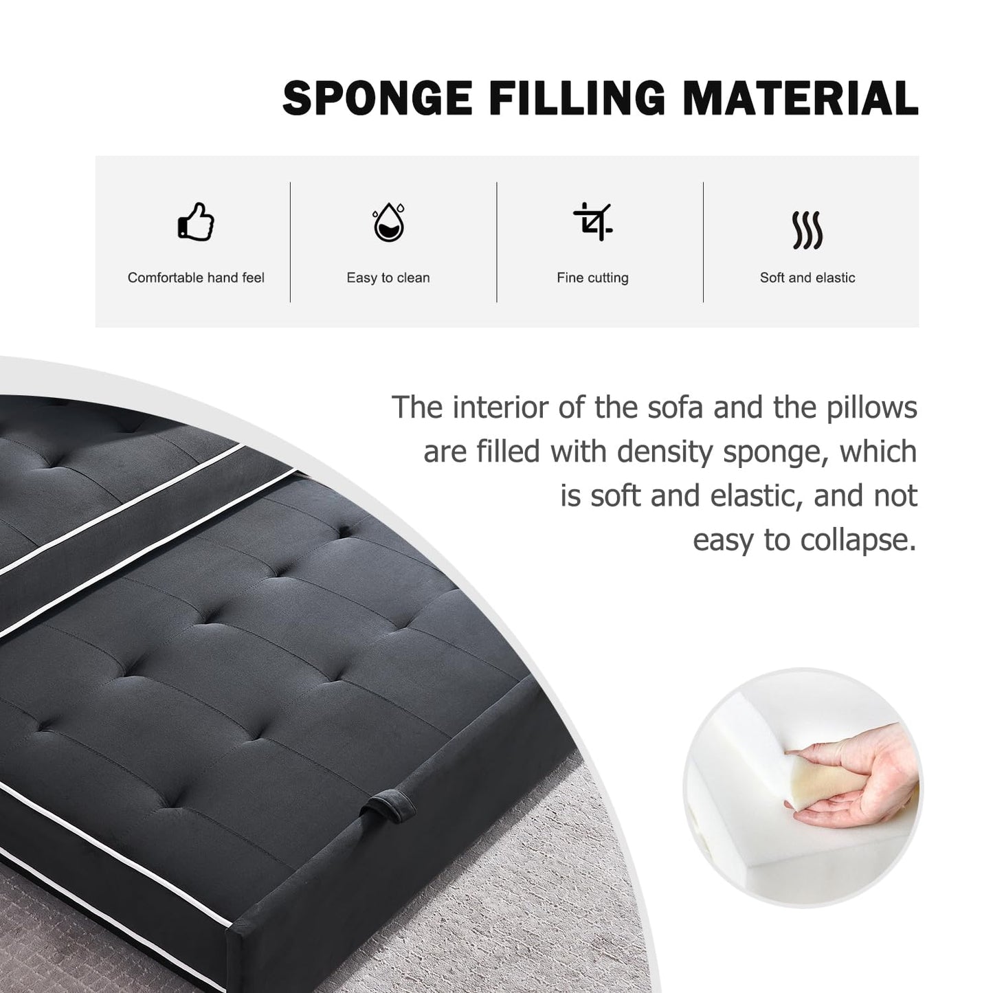 ECHINGLE 3 in 1 Sofa Bed Couch, Pull Out Sofa Bed with Adjustable Backrest, Sleeper Sofa for Living Room, Home or Office - Includes 2 Pockets and 2 Pillows,54.5"（Black）