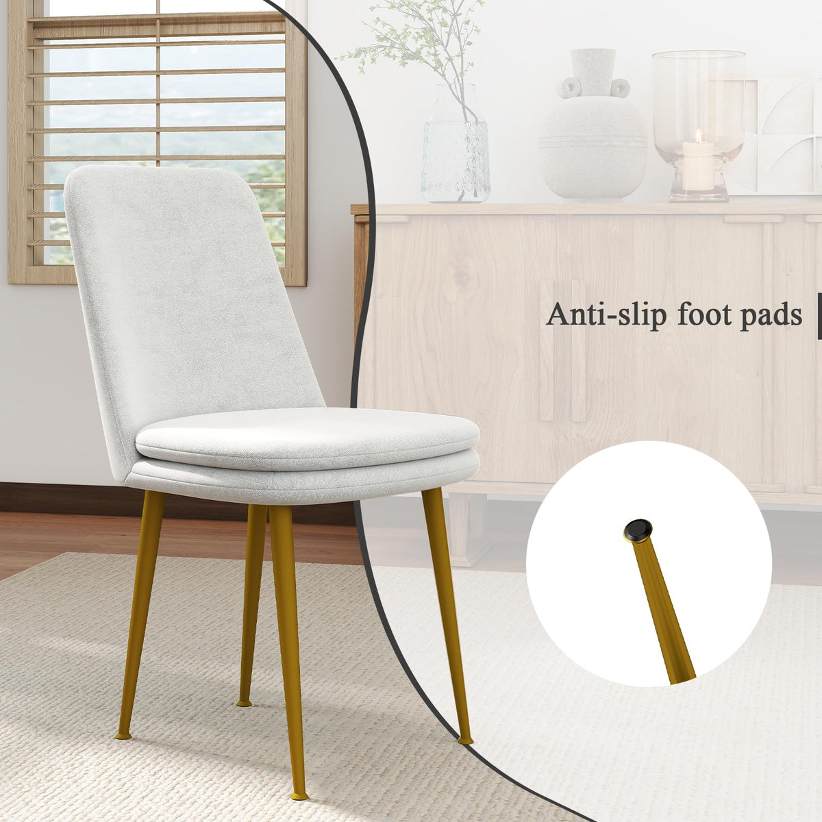 Kinsunny Modern Dining Chairs Set of 6, Upholstered Thick Padded Seat with Ergonomic Backrest, Armless Accent Side Chairs for Living Room, Kitchen, Dining Room, Beige