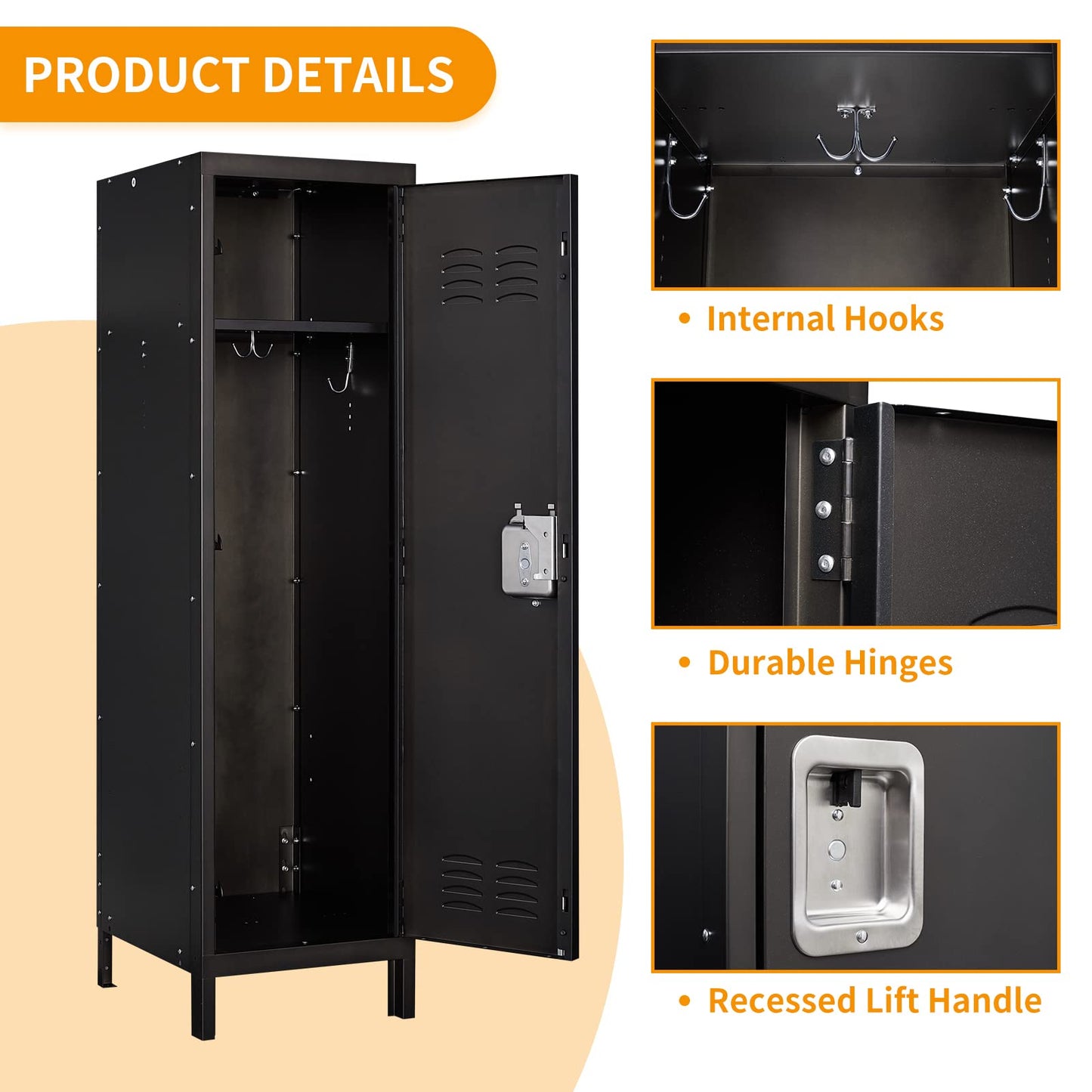 STANI Metal Locker, Metal Cabinet for Home Office, Storage Locker with Doors and Shelves, Lockable File Organizer Coat for Gym, School, Office