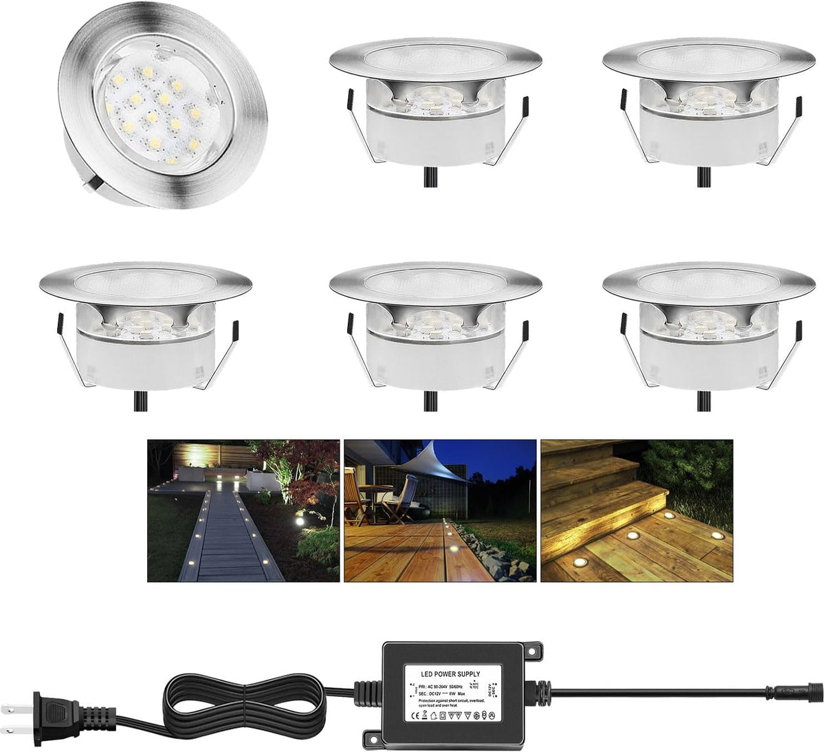 Recessed Deck Light IP67 Warm White Step Stair Pathway 6 Kit