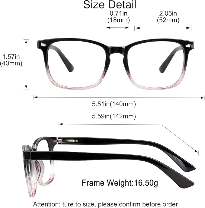 YEIN Bifocal Reading Glasses with Blue Light Blocking Lenses, Bifocal Reader for Women and Men, Vintage Square frame with Spring Hinge (+0.00/+1.25 magnification)