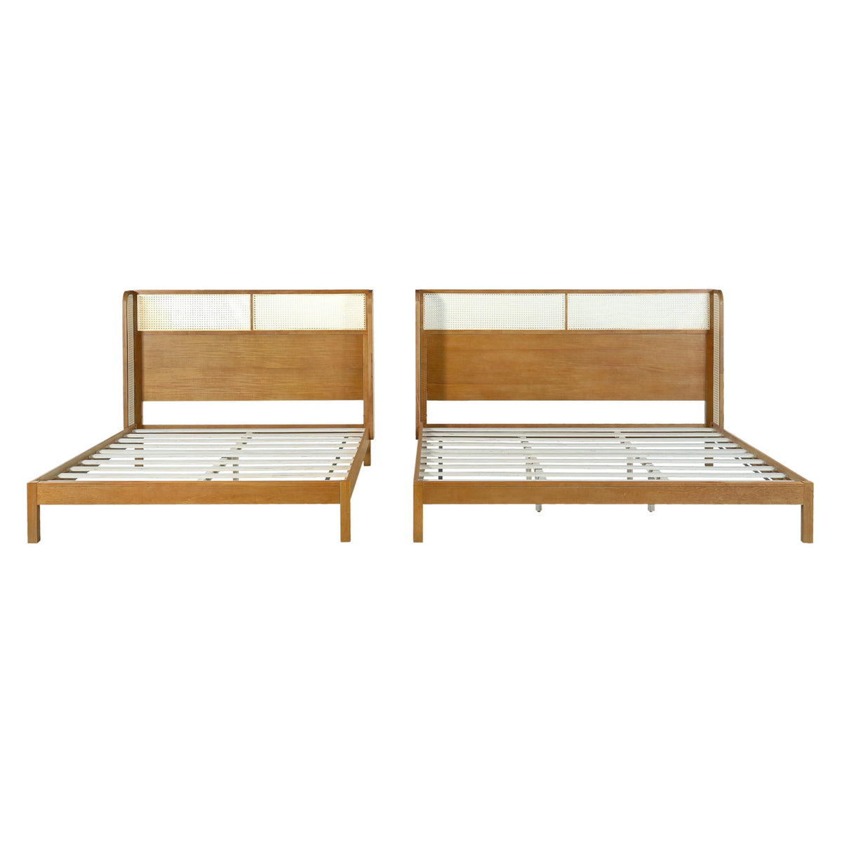 Merax King Size Premium Rubber Wood Platform Bed Frame, with Headboard, Mid Century Modern, Natural