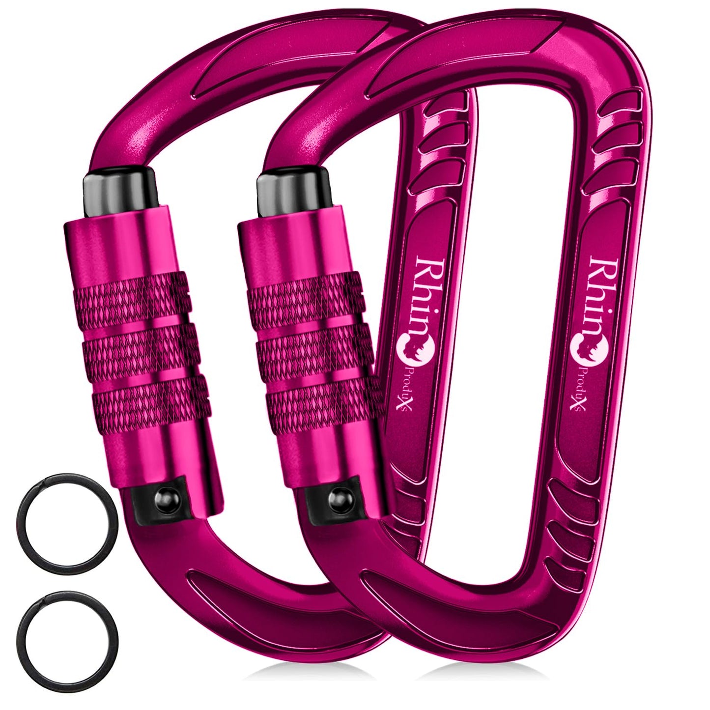 Rhino Produxs 2PCS of 12kN (2697 lbs) Heavy Duty Auto Locking Carabiner Clips, for Securing Pets, Outdoor, Camping, Hiking, Hammock, Gym, Twistlock Smart Locking Carabiners for Dog Leash