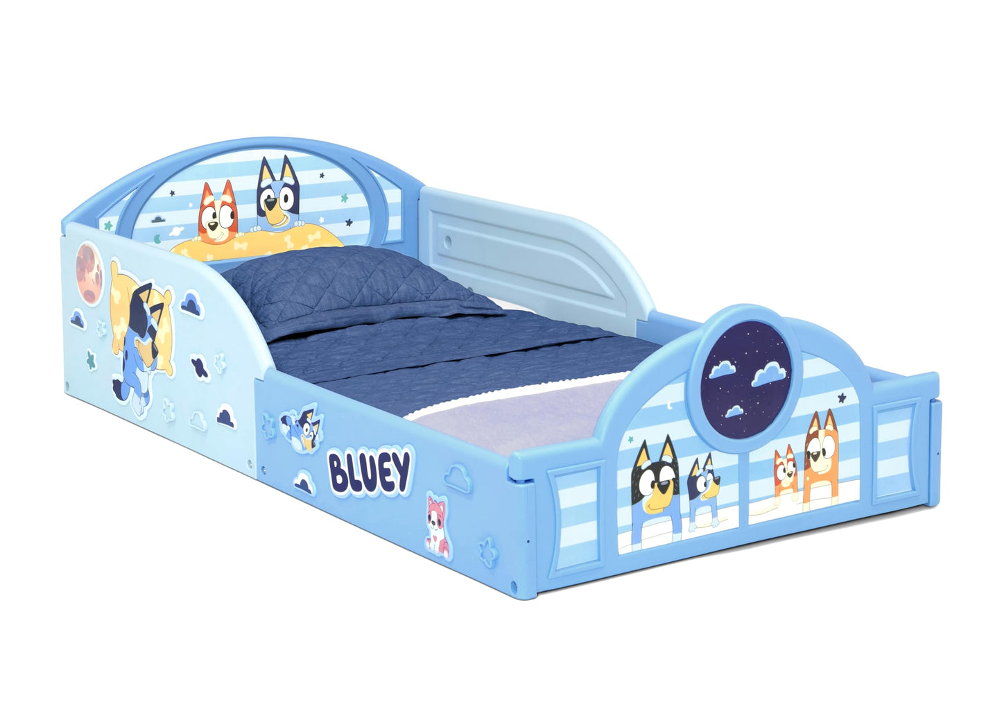 Delta Children - Bluey 4-Piece Toddler Room-in-a-Box Set – Includes Sleep and Play Toddler Bed, Table, 1 Chair and Fabric Toy Box, Blue