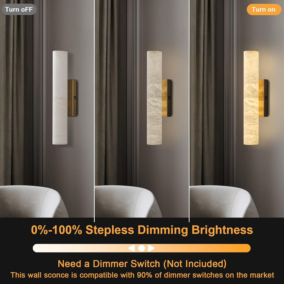 Alabaster Wall Sconces, 20" Brass Wall Sconce, Modern Bathroom Sconces Wall Lighting, Gold Wall Sconce, Spanish Natural Marble Sconce for Living Room, Bedroom, Stairs, Hallway