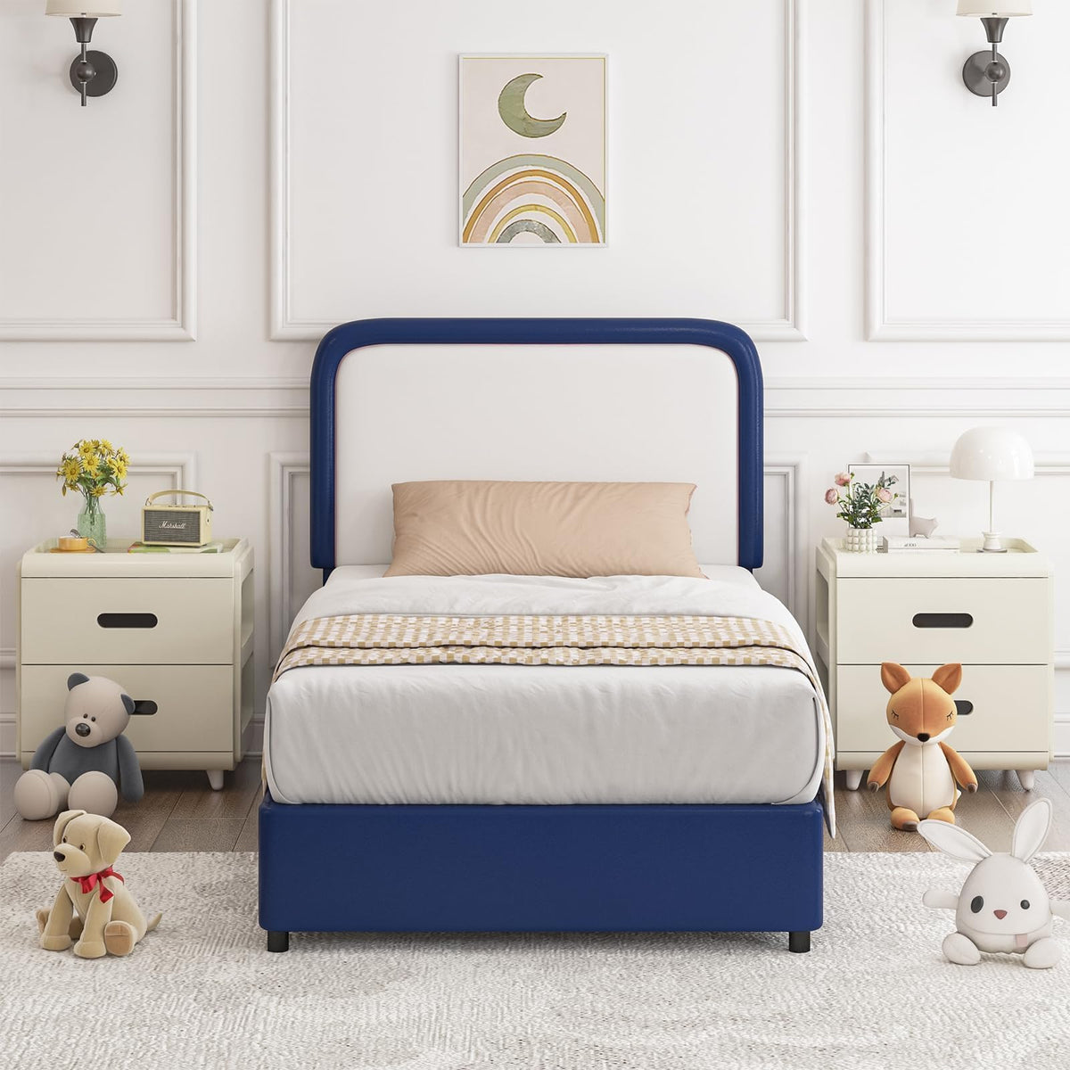 Twin Bed Frame with Headboard, Bed Frame Twin Size with Wood Slats Support, No Box Spring Needed, Easy Assembly, Blue
