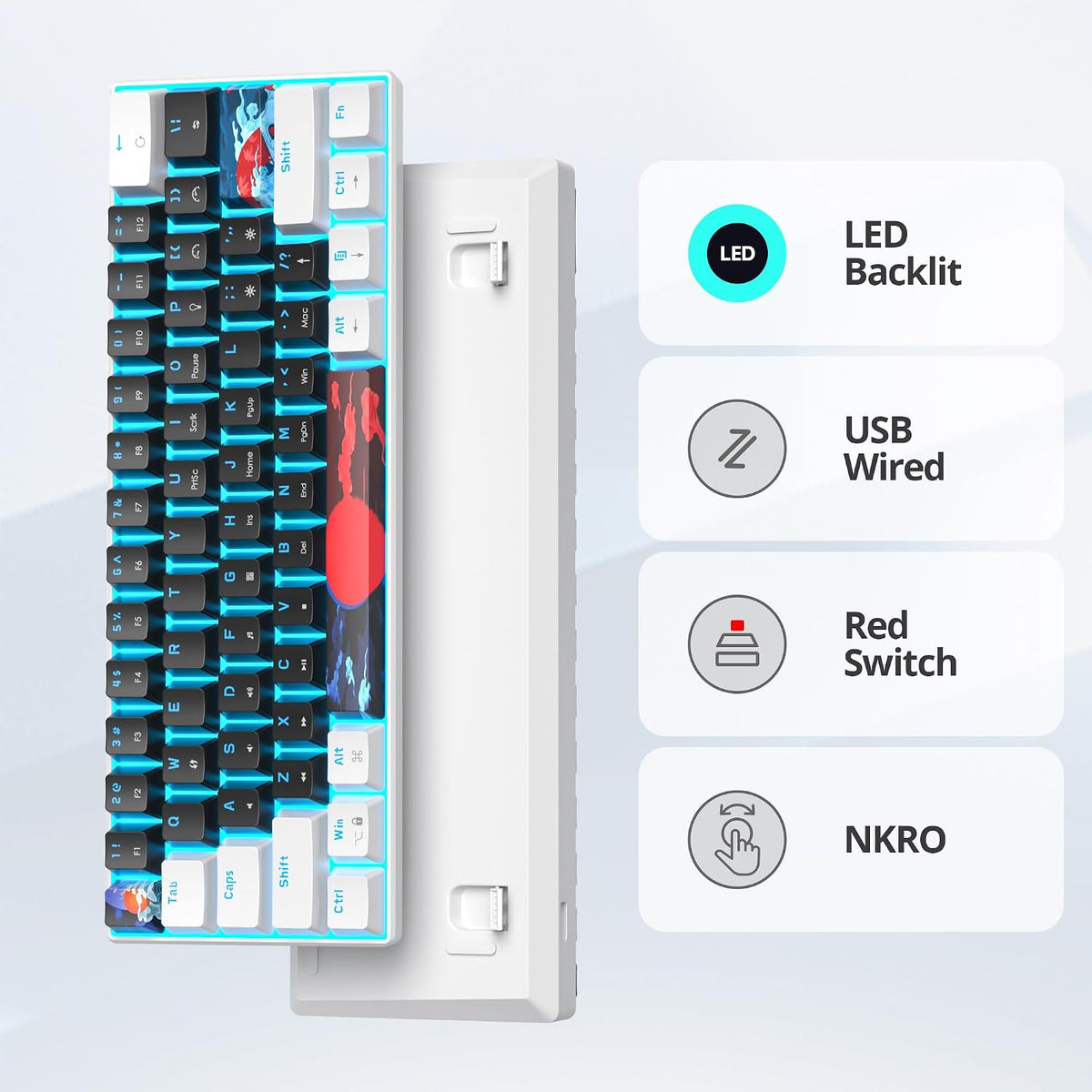 60 Percent Gaming Keyboard 61 Keys Mechanical Keyboard Ultra Compact Wird Keyboard LED Backlit with Red Switch for PC Laptop Gamer(61 Black)