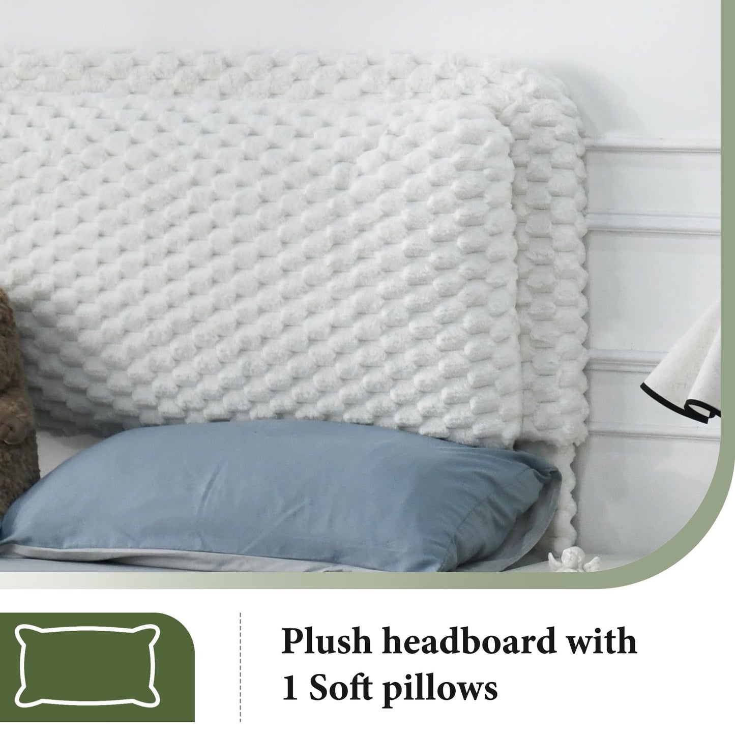 REVOMINCA Twin Bed Frame with Headboard, Twin Size Corduroy Upholstered Platform Bed Frame with Soft Headboard, Wooden Slats Support, No Box Spring Needed, Easy Assembly, White