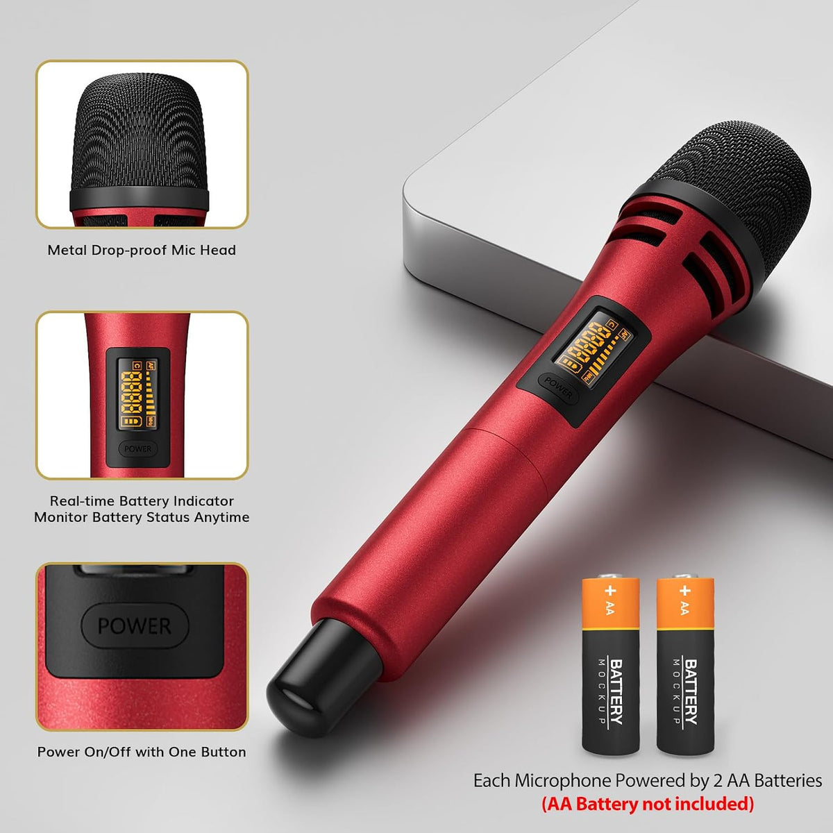 TONOR Wireless Microphones System, Handheld Microfono Inalambrico, Red