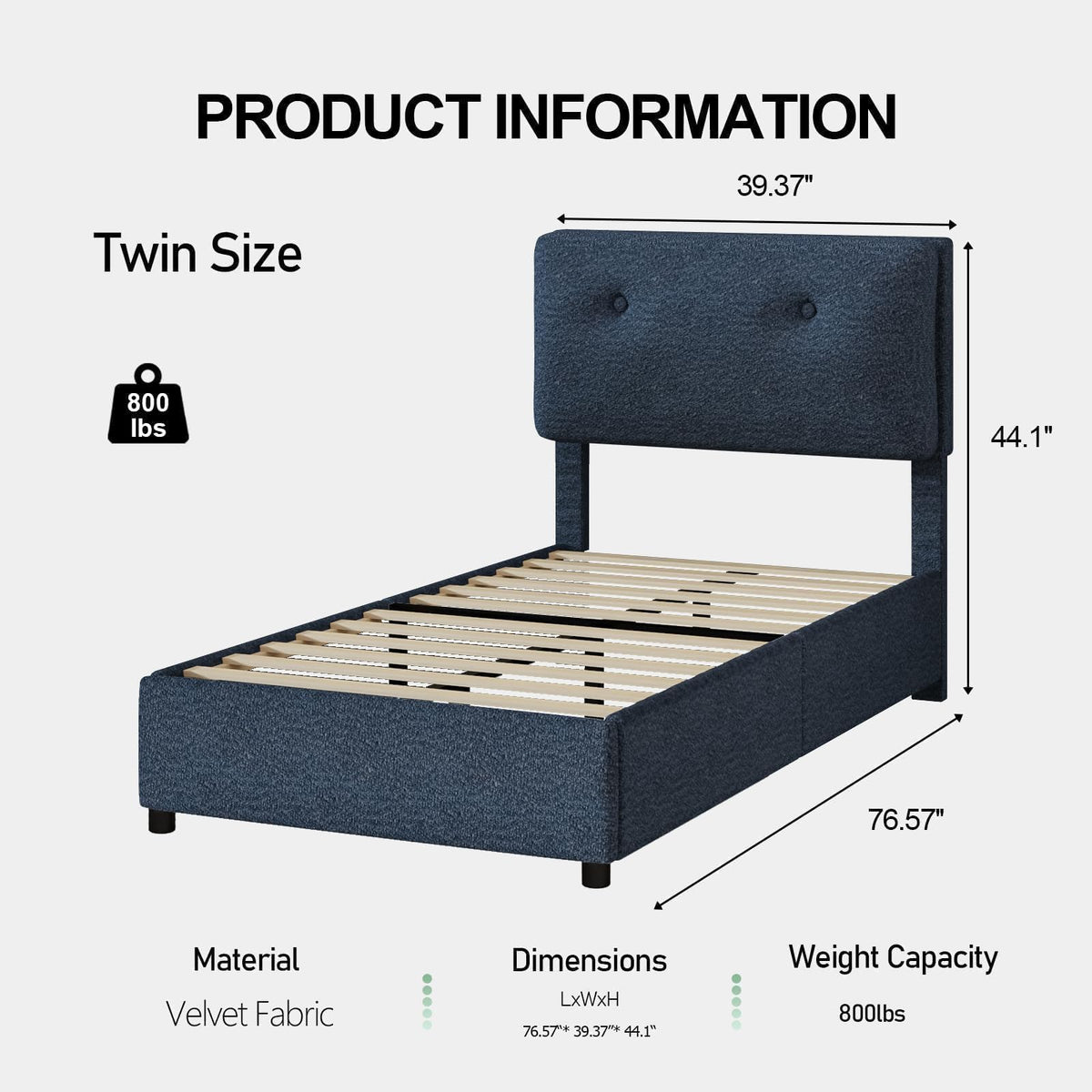 CHABUILDREARK Blue Twin Bed Frame, Upholstered Boucle Platform Bed with Headboard, Cloud Bed Frames with Soft Headboard, Wooden Slats Support, No Box Spring Needed, Easy Assembly, Navy Blue