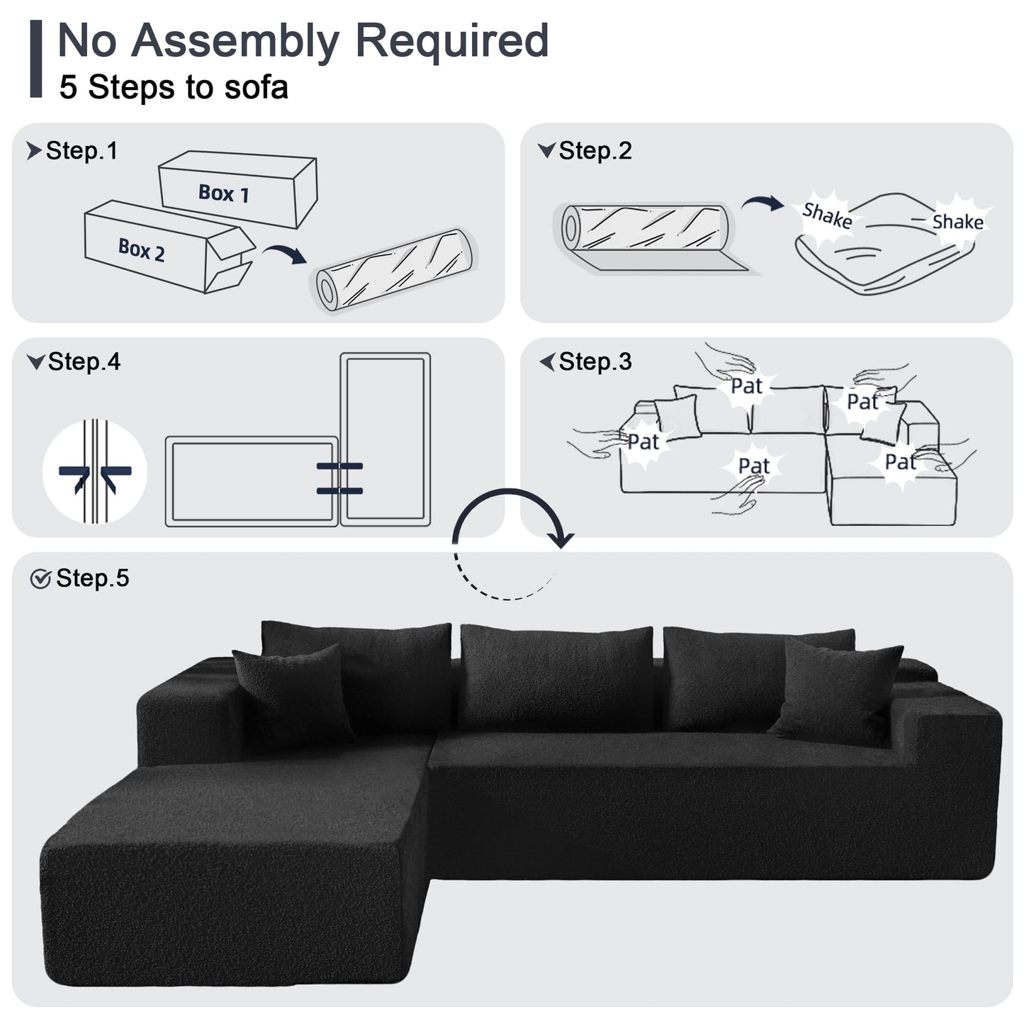 ComeWay 104" Sectional Couches for Living Room, Modular Sectional Sofa with Deep Seat, Cloud Couch for Living Room Bedroom, L-Shape Couch with Chaise, No Assembly Required (Plush, Left Facing Chaise)