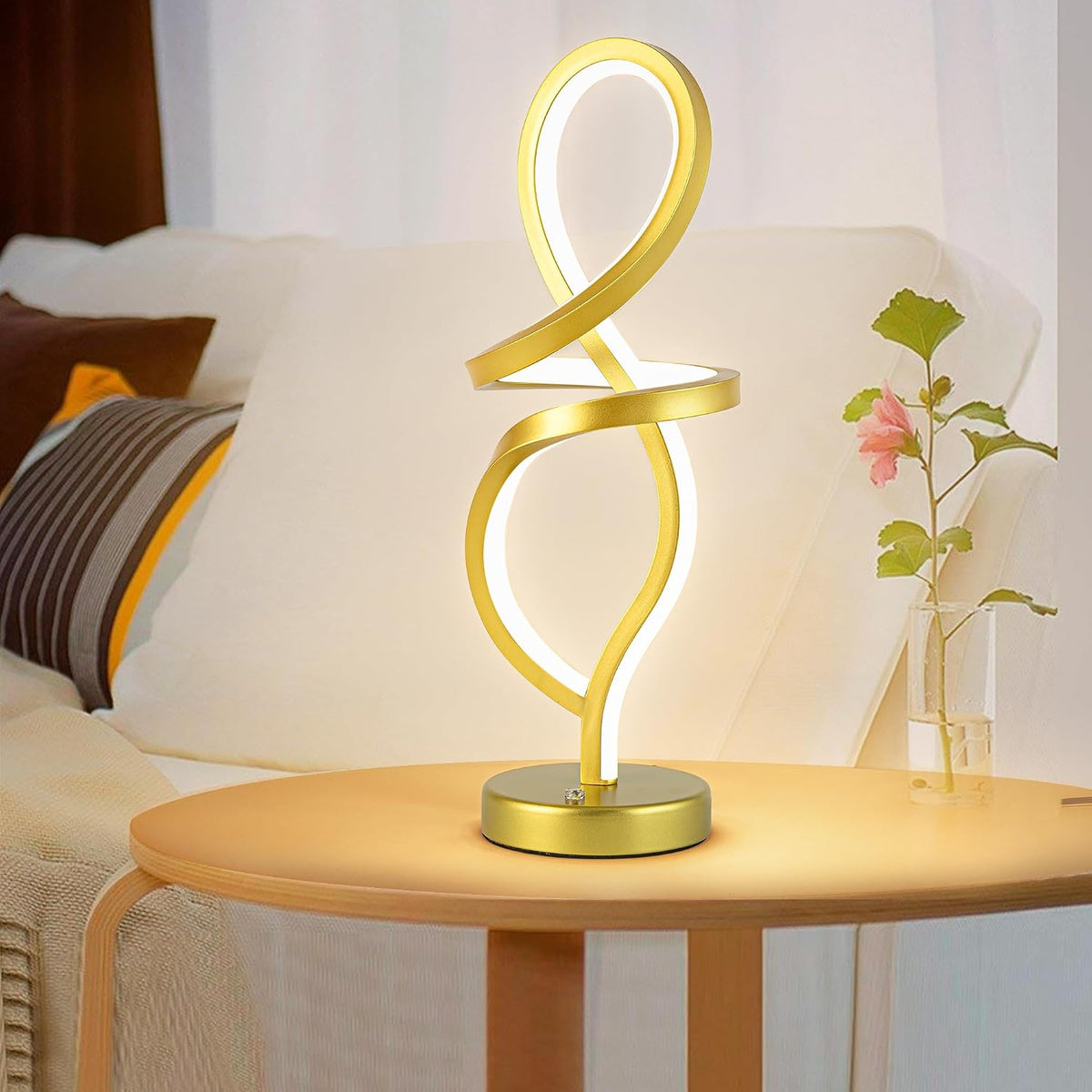 RGB Modern Small Table Lamp with LED Spiral Design, 15W Nightstand Lamp