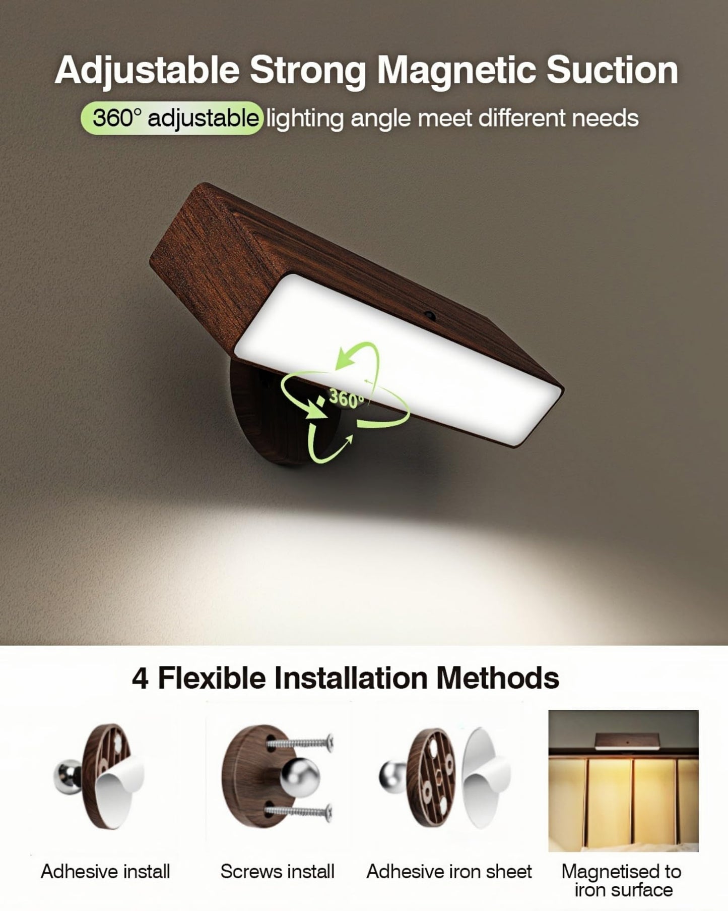 Battery Operated Wall Sconces Set of 2: Wireless Rechargeable Wall Light with Remote&Button, 360° Rotate Magnetic Scone Lighting LED Wall Mount Sconce Lamp for Bedroom Bedside Reading, Wood