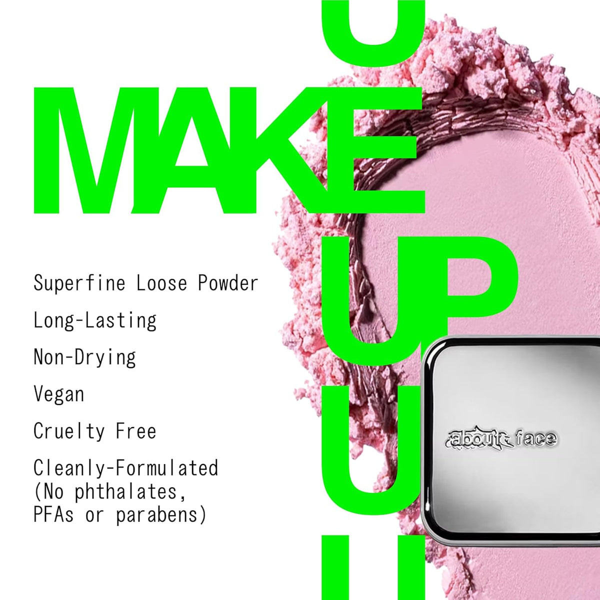 about-face Curtain Call Set & Smooth Loose Powder Finale – Lightweight, Oil-Absorbing Setting Powder with Rice Starch & Corn-Based Talc Alternative – Vegan, Cruelty-Free – 0.35oz (Pink Brightener)