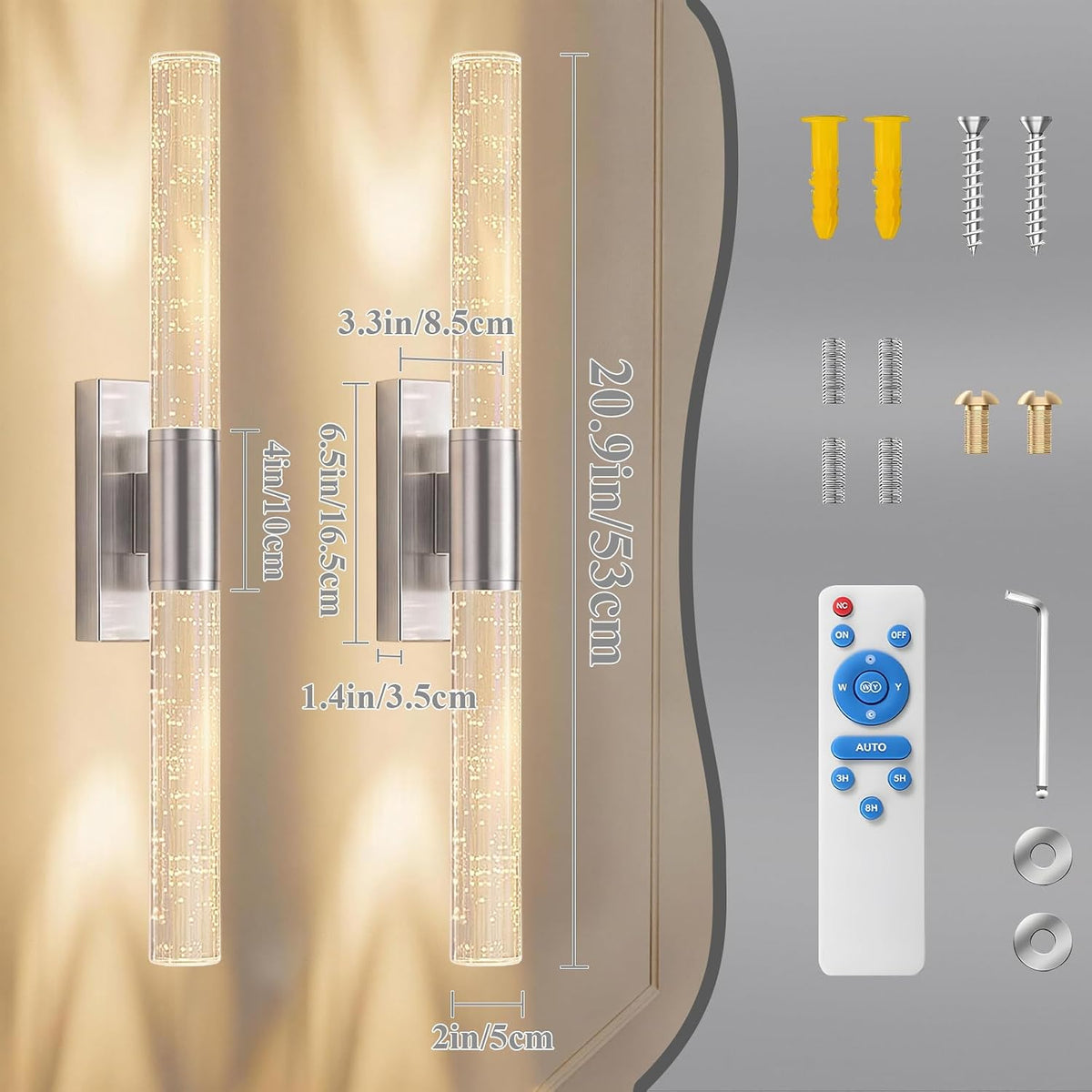 camuucci Battery Operated Wall Sconces Set of 2, Rechargeable Wall Lights