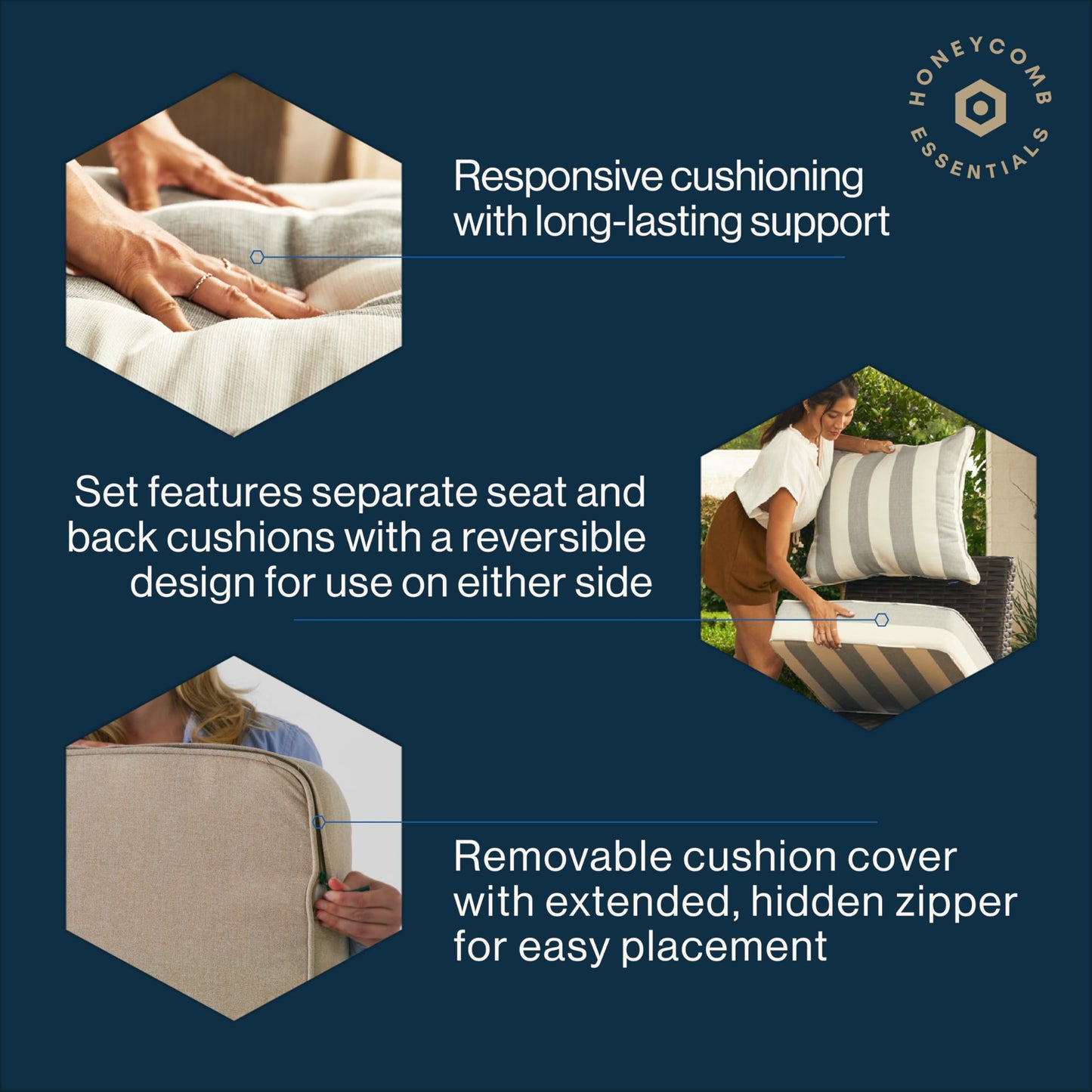 Honeycomb Outdoor Essentials Deep Seat, 24 x 24, Courtyard Geo Almond Chair Cushion for Patio Furniture