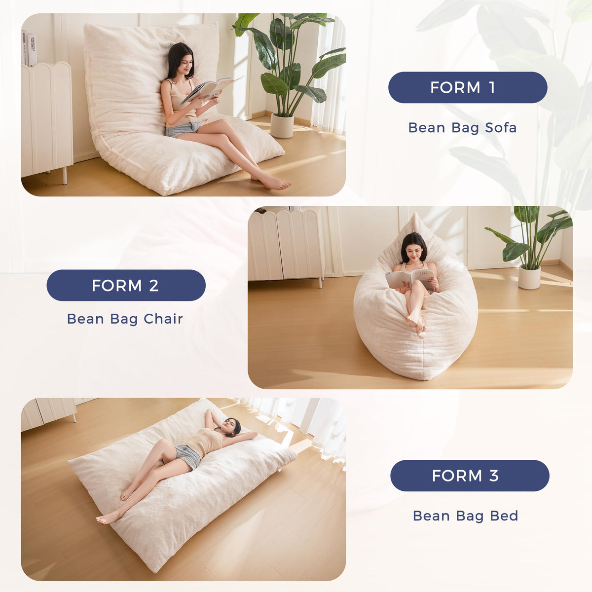 MAXYOYO 3 in 1 Bean Bag Chair, Giant Bean Bag Sofa Bed, Floor Mattress with High-Density Foam Filling and Machine Washable Cover, Bean Bag Chair for Adult