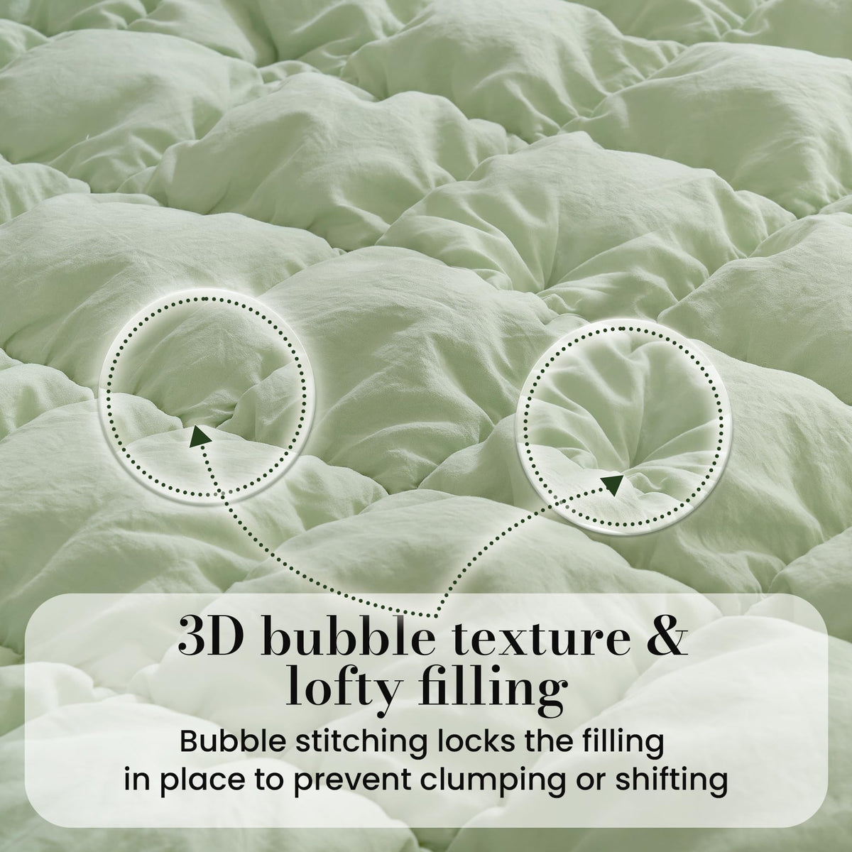 Amélie Home Sage Green Comforter Set Queen, Bubble Lightweight Bed Set Queen Size for All Seasons, 3 Pieces, Bedding Set with Comforters and Pillow Cases