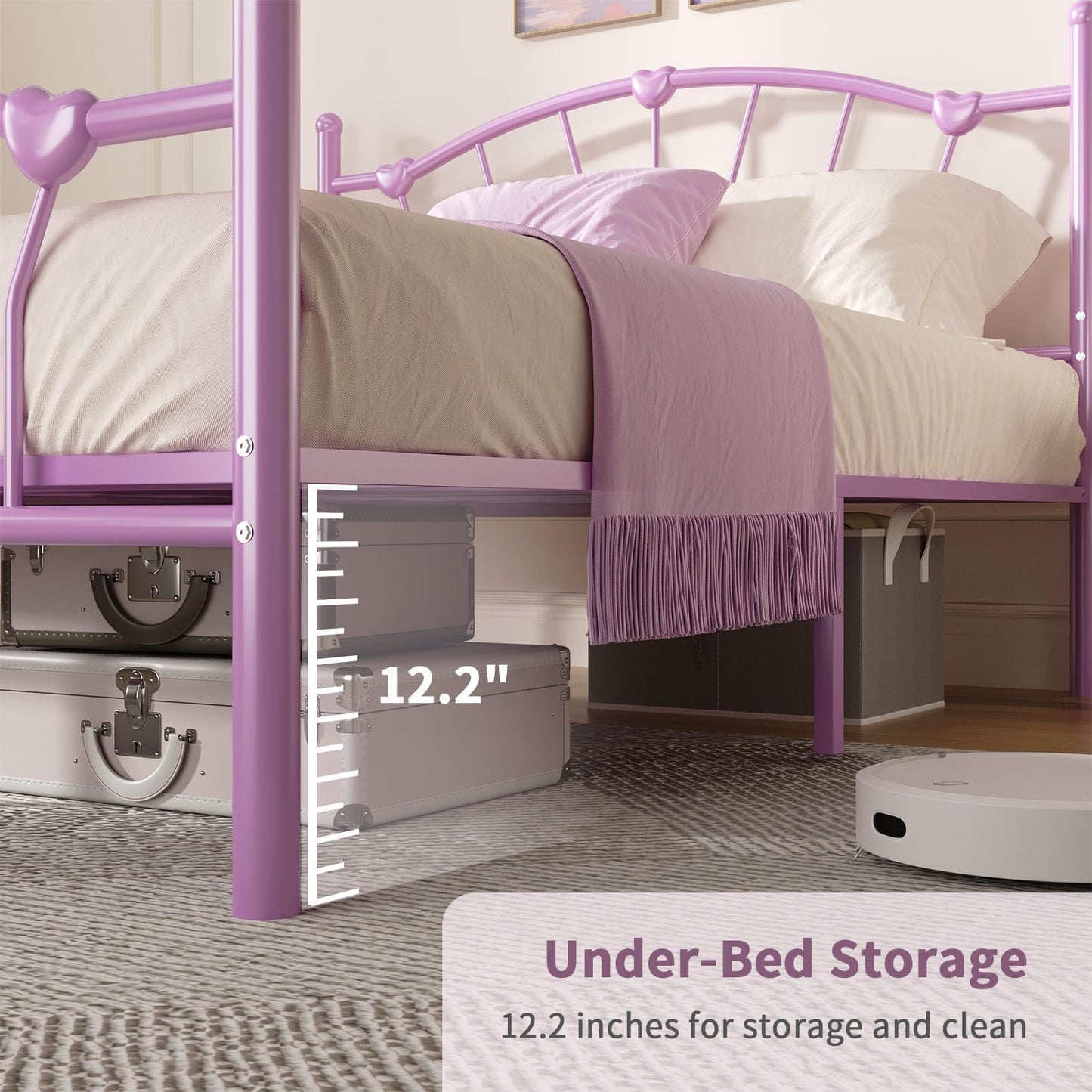 Full Size Metal Platform Bed Frame, Full Bed Frame with Heart-Shaped Decorative Headboard and Footboard, Heavy Duty Metal Slat Support, No Box Spring Needed, Noise-Free, Easy Assembly, Purple