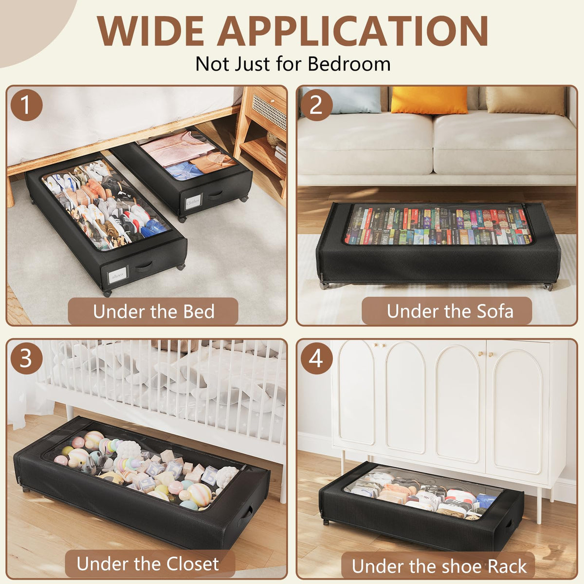 AUING XXXXL Extra Long Under Bed Storage with Wheels,BIGGEST Size Available(66L) under the bed storage Organizer with Lid&Label,Rolling Under the bed Metal Drawer for Clothes,Shoes,Toys(36x17x 6In)